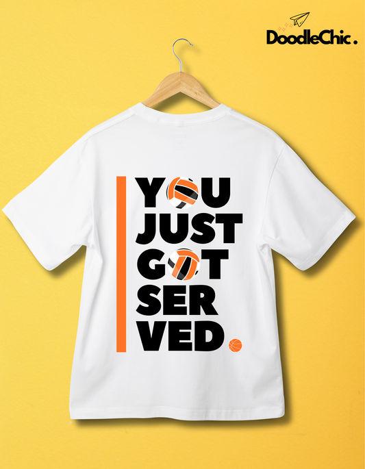 Back view of Soccer Tee - DoodleChic 100% Organic Cotton White Printed Kids T-shirt on hanger, featuring sporty typography and volleyball graphic.