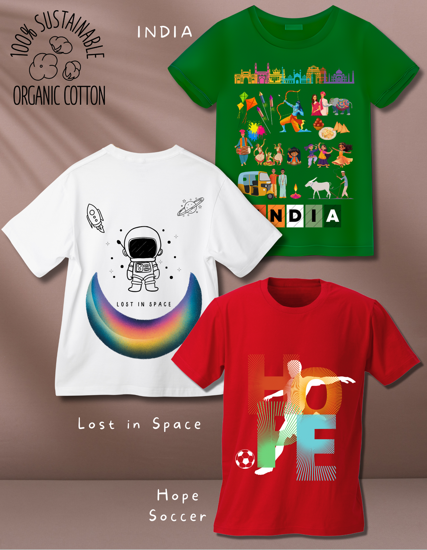 Pack of 3 Sports, India and Space T-shirts
