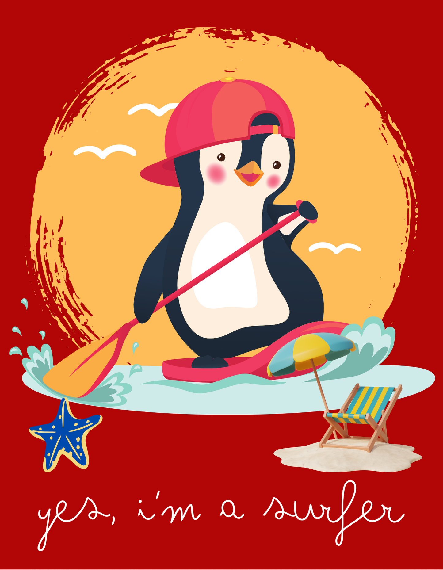 Penguin Surfer - Red