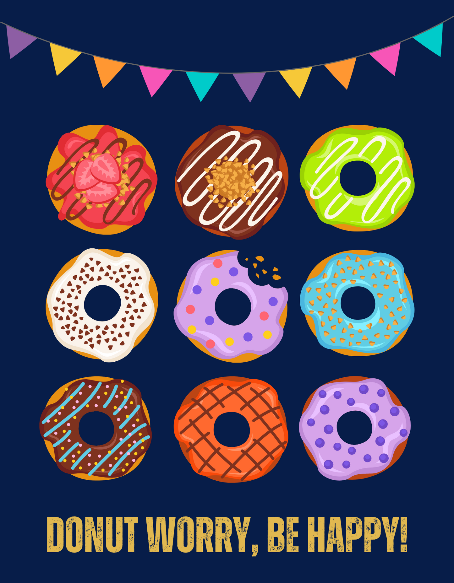Donut Worry Be Happy - Navy Blue