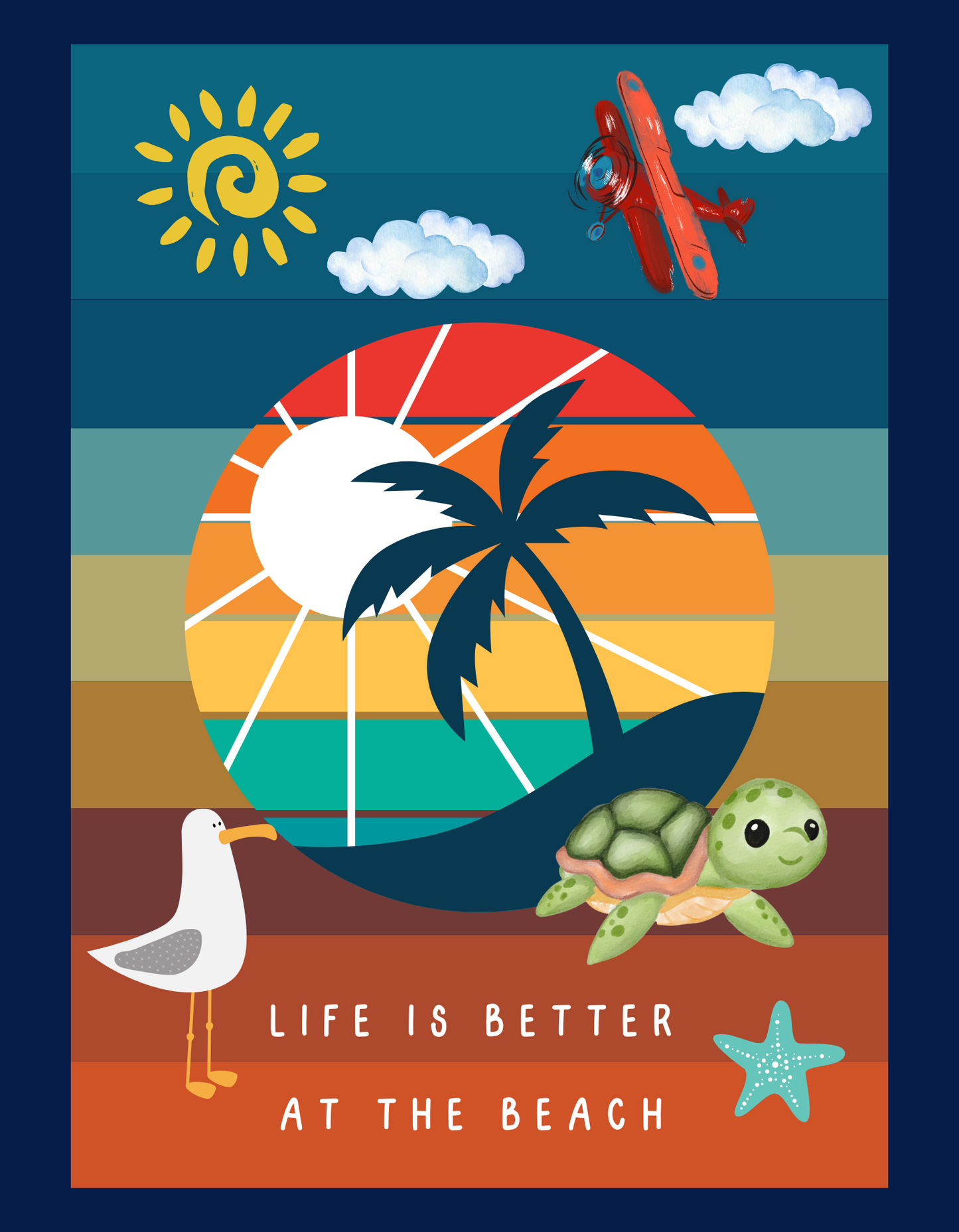 Life at Beach - Navy Blue