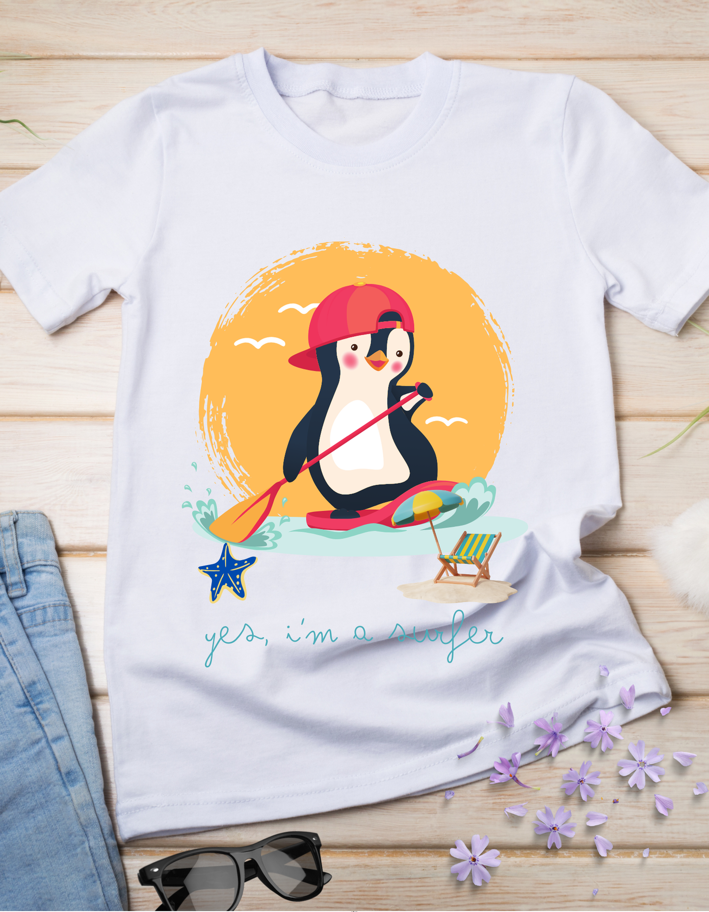Penguin Surfer - White