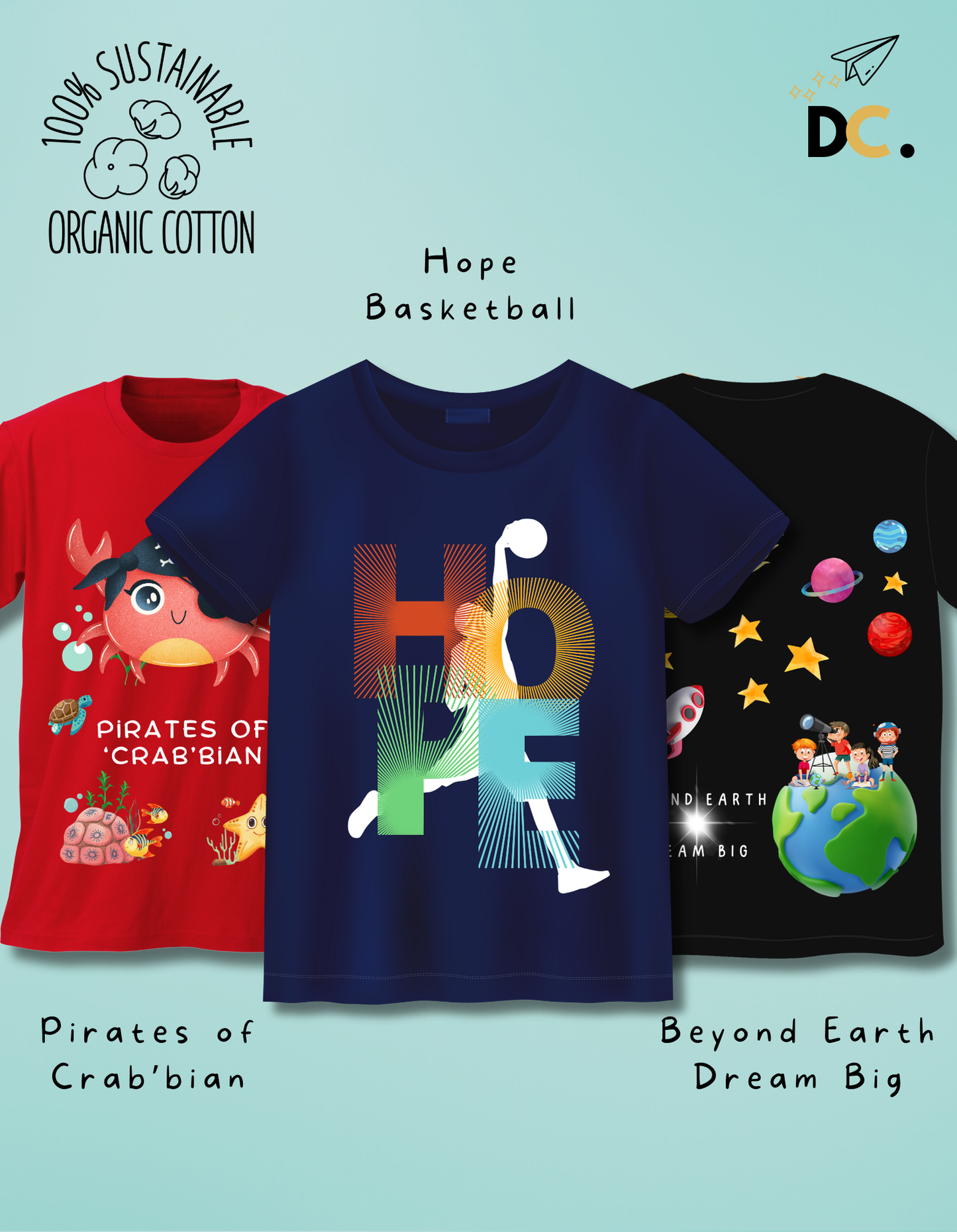 Pack of 3 Space, Basketball and Beach T-shirts