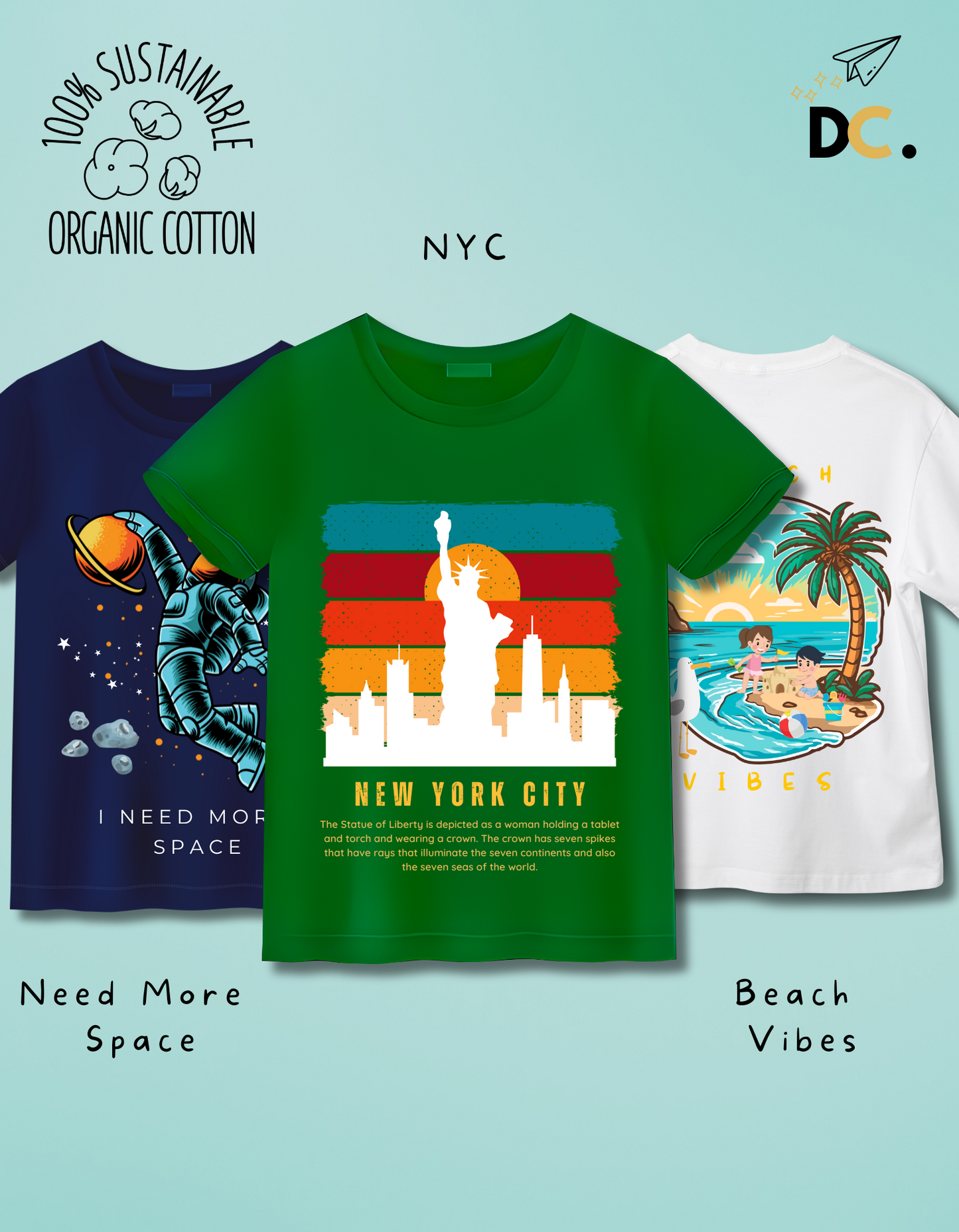 Pack of 3 Space, Beach and New York Tshirts