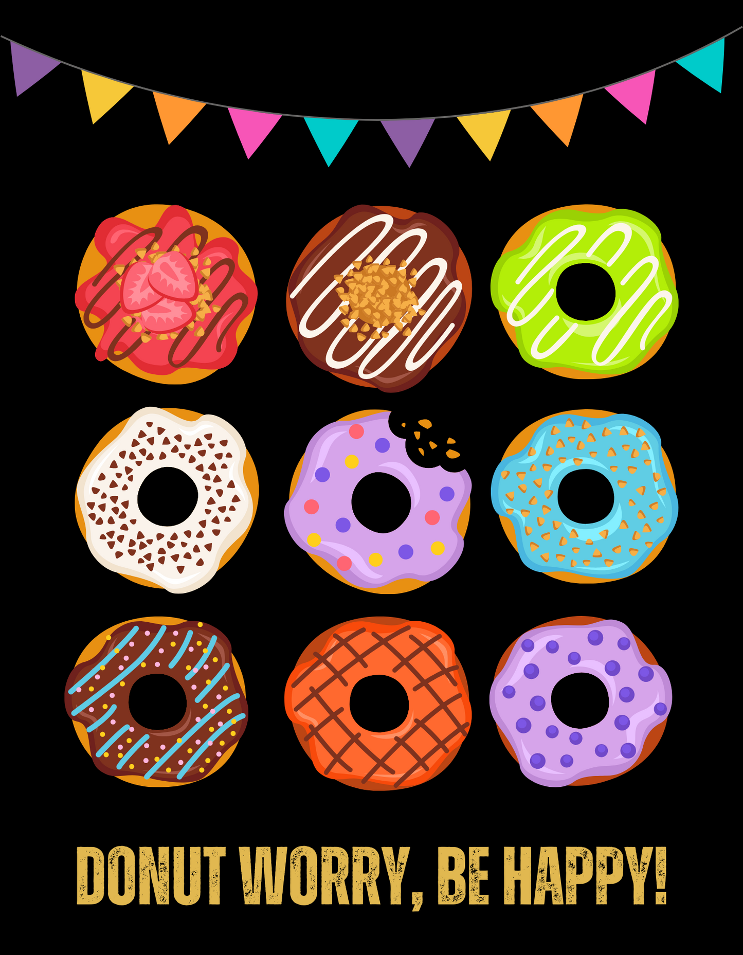 Donut Worry Be Happy - Black