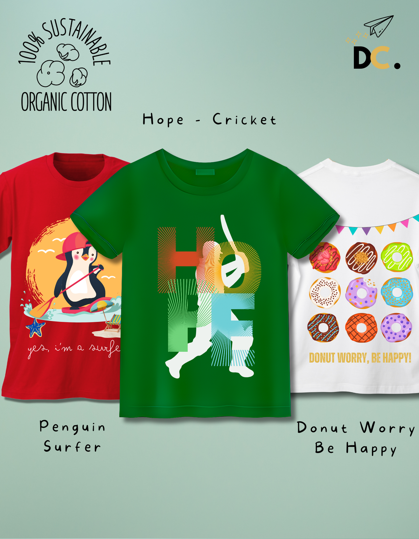 Pack of 3 Cricket, Penguin, Donuts Tshirts
