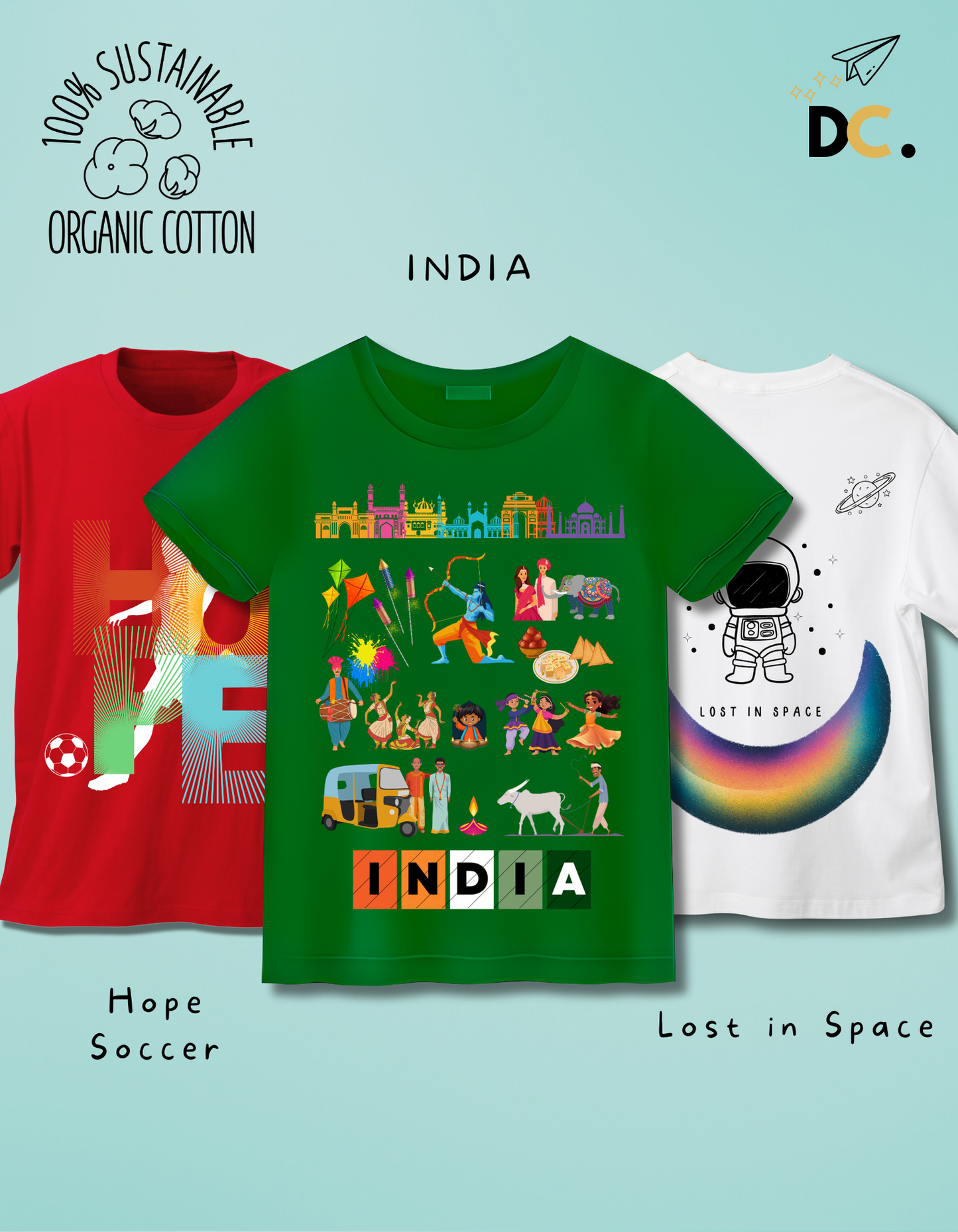 Pack of 3 Sports, India and Space T-shirts