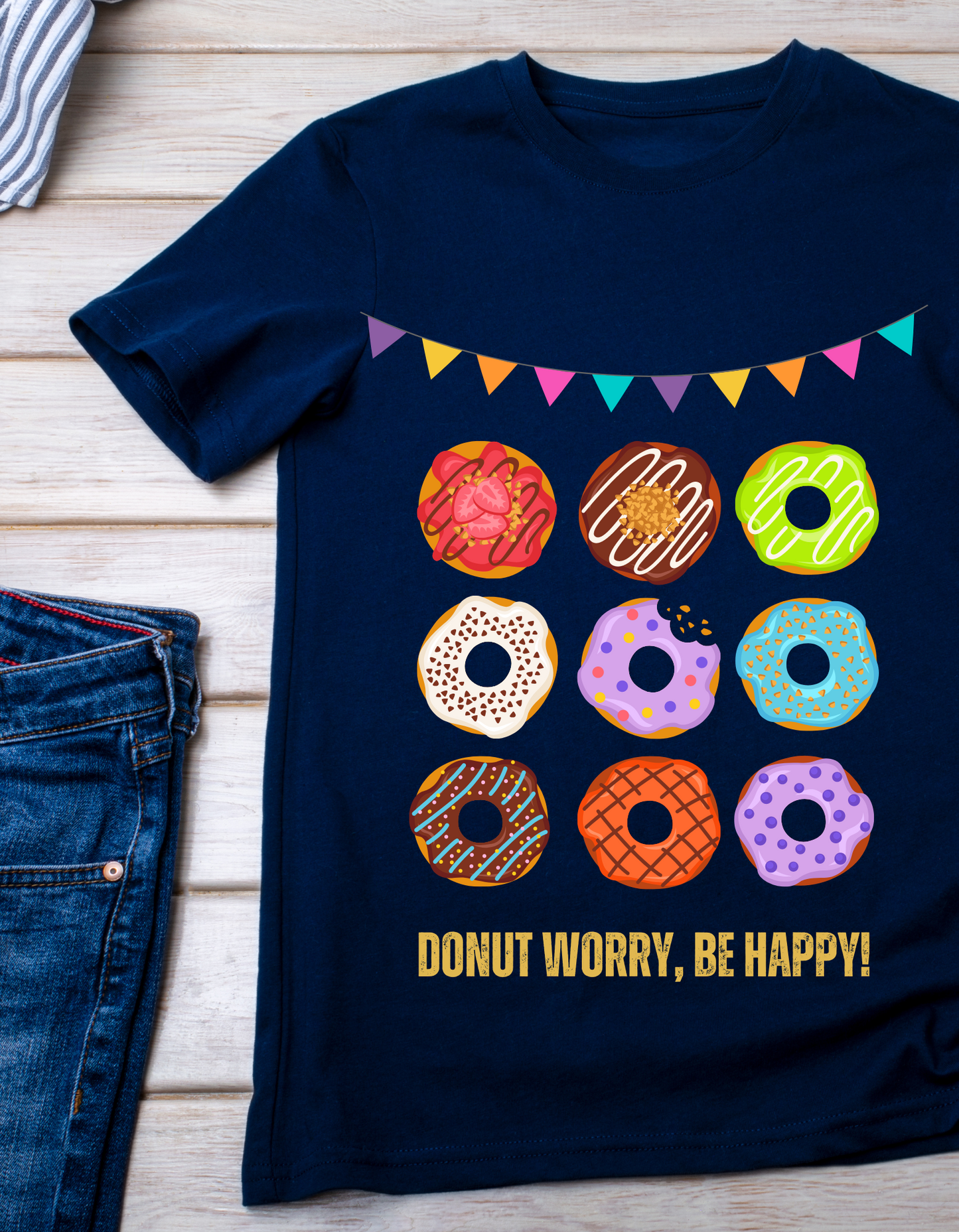 Donut Worry Be Happy - Navy Blue