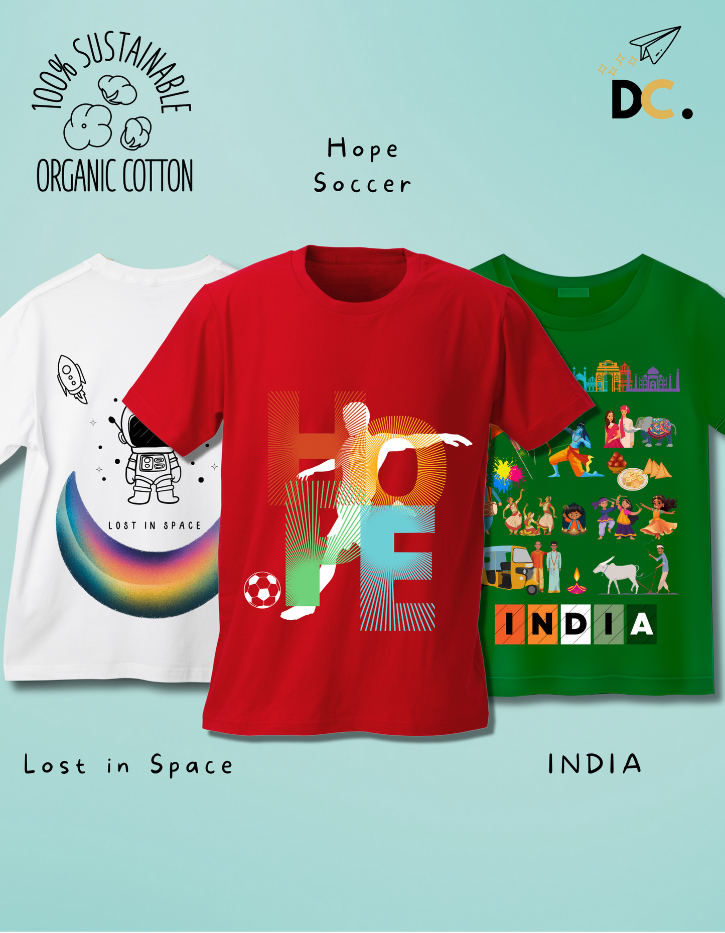 Pack of 3 Sports, India and Space T-shirts
