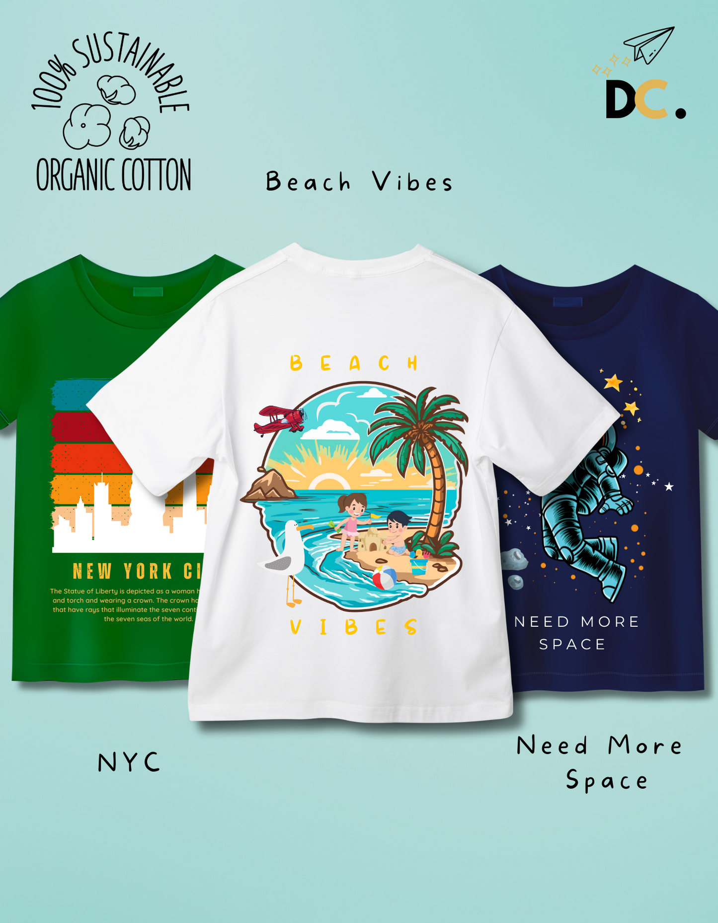 Pack of 3 Space, Beach and New York Tshirts