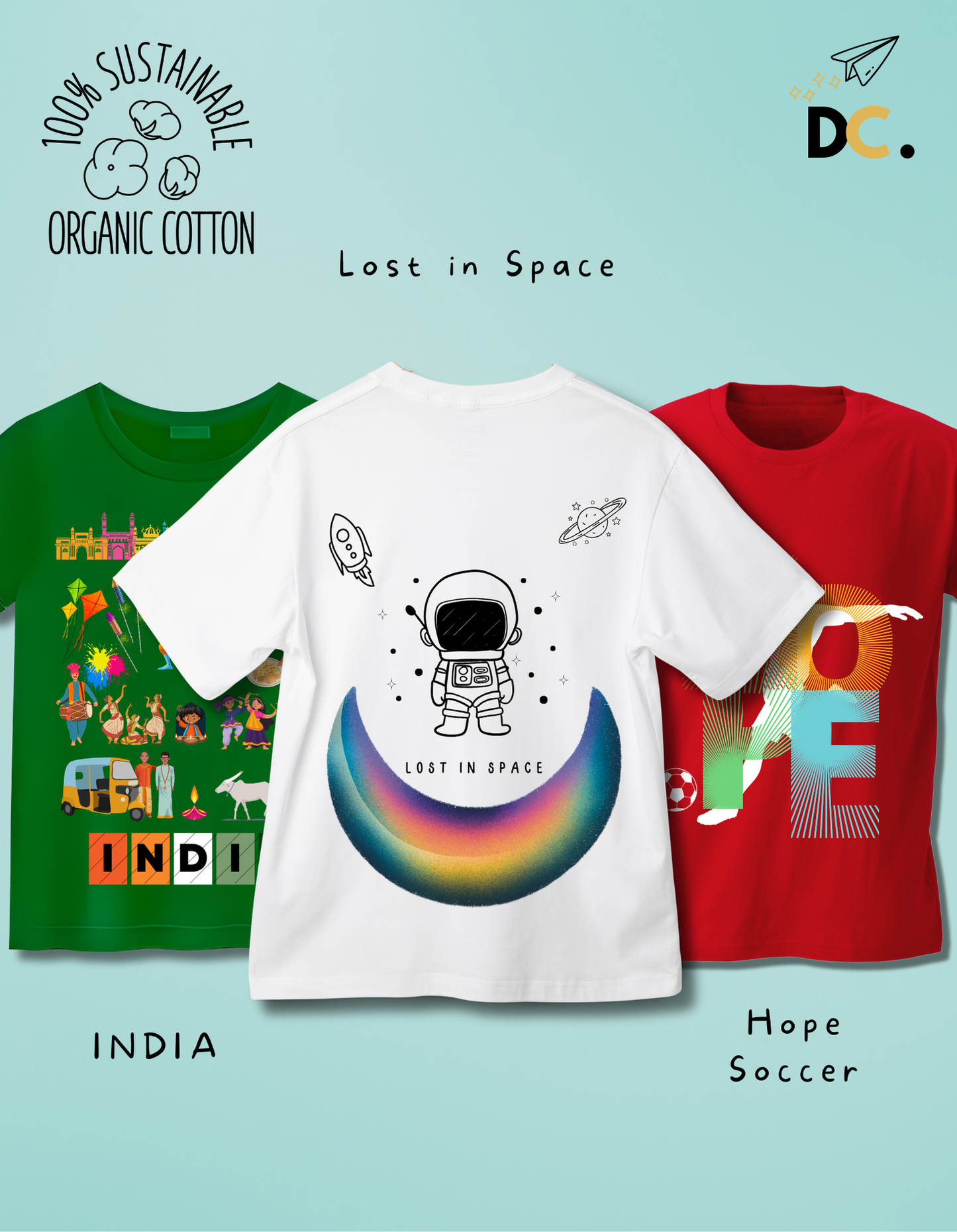 Pack of 3 Sports, India and Space T-shirts