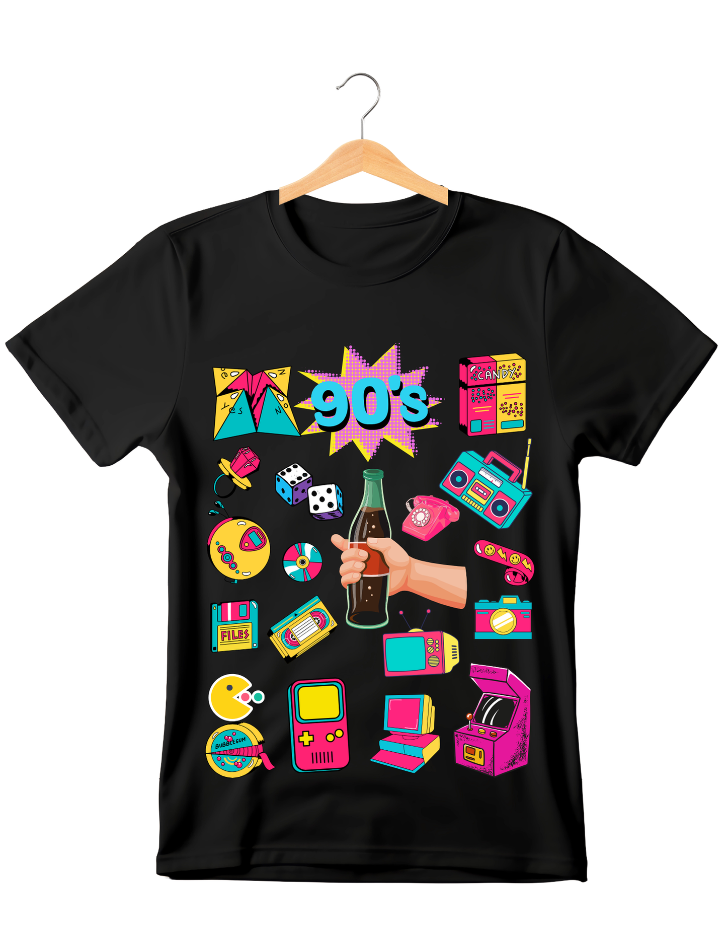 90's Theme Kids Organic Cotton T-shirt Black from DoodleChic