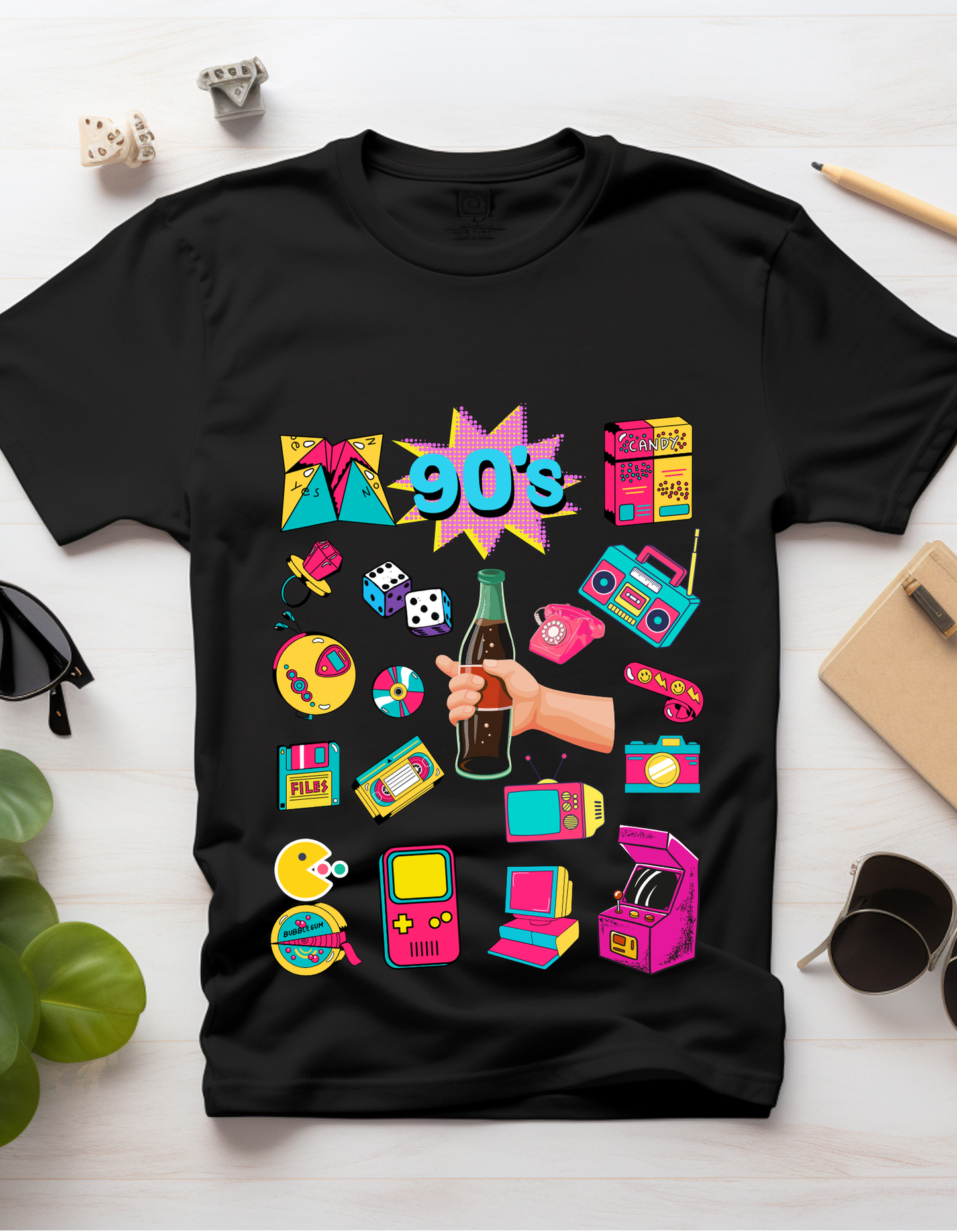 90's Theme Kids Organic Cotton T-shirt Black from DoodleChic