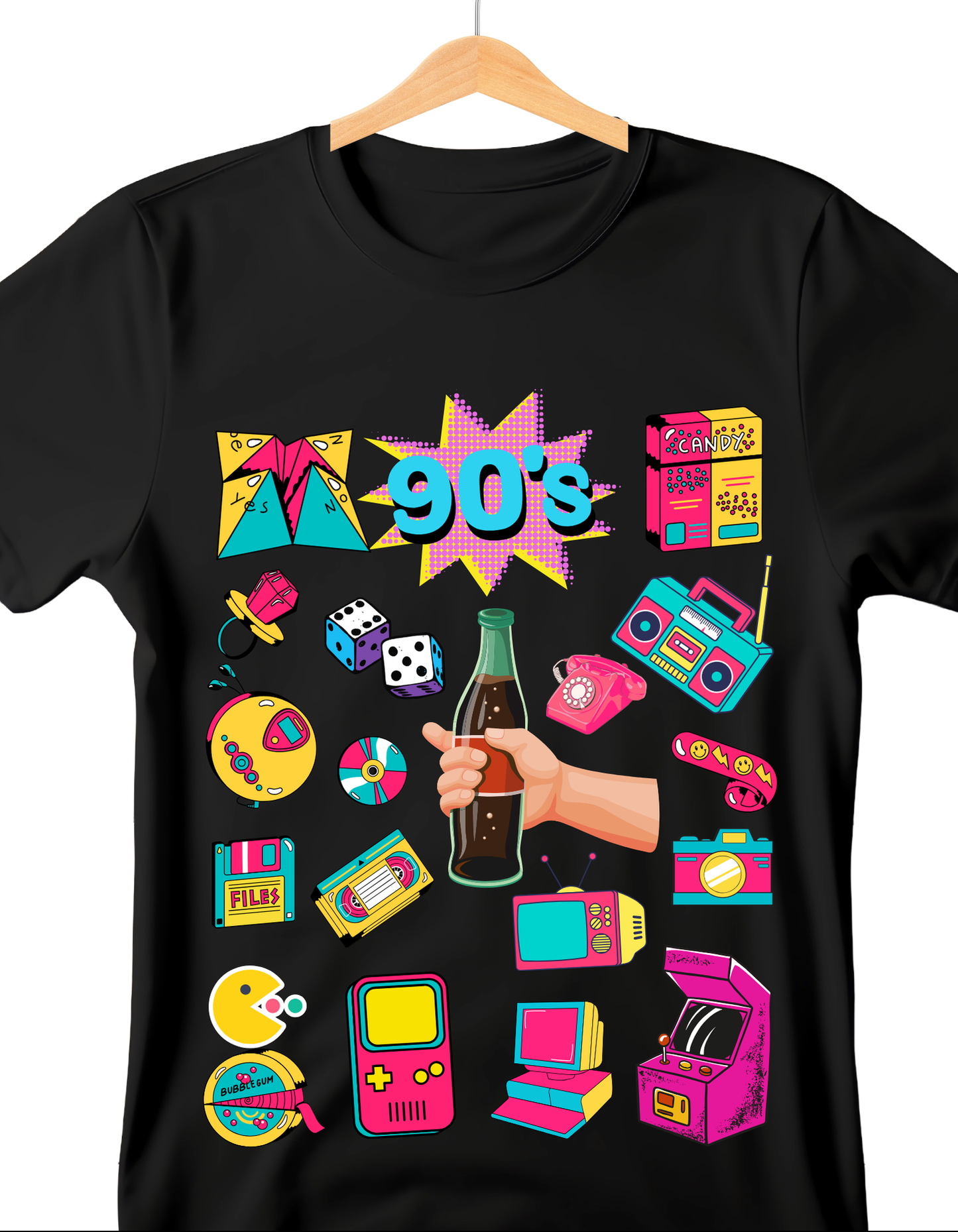 90's Theme Kids Organic Cotton T-shirt Black from DoodleChic