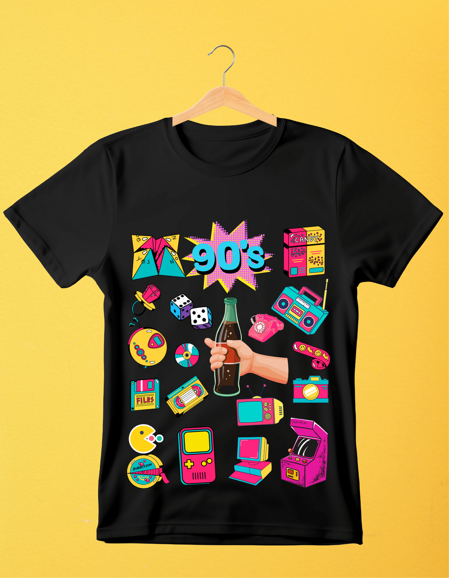 90's Theme Kids Organic Cotton T-shirt Black from DoodleChic
