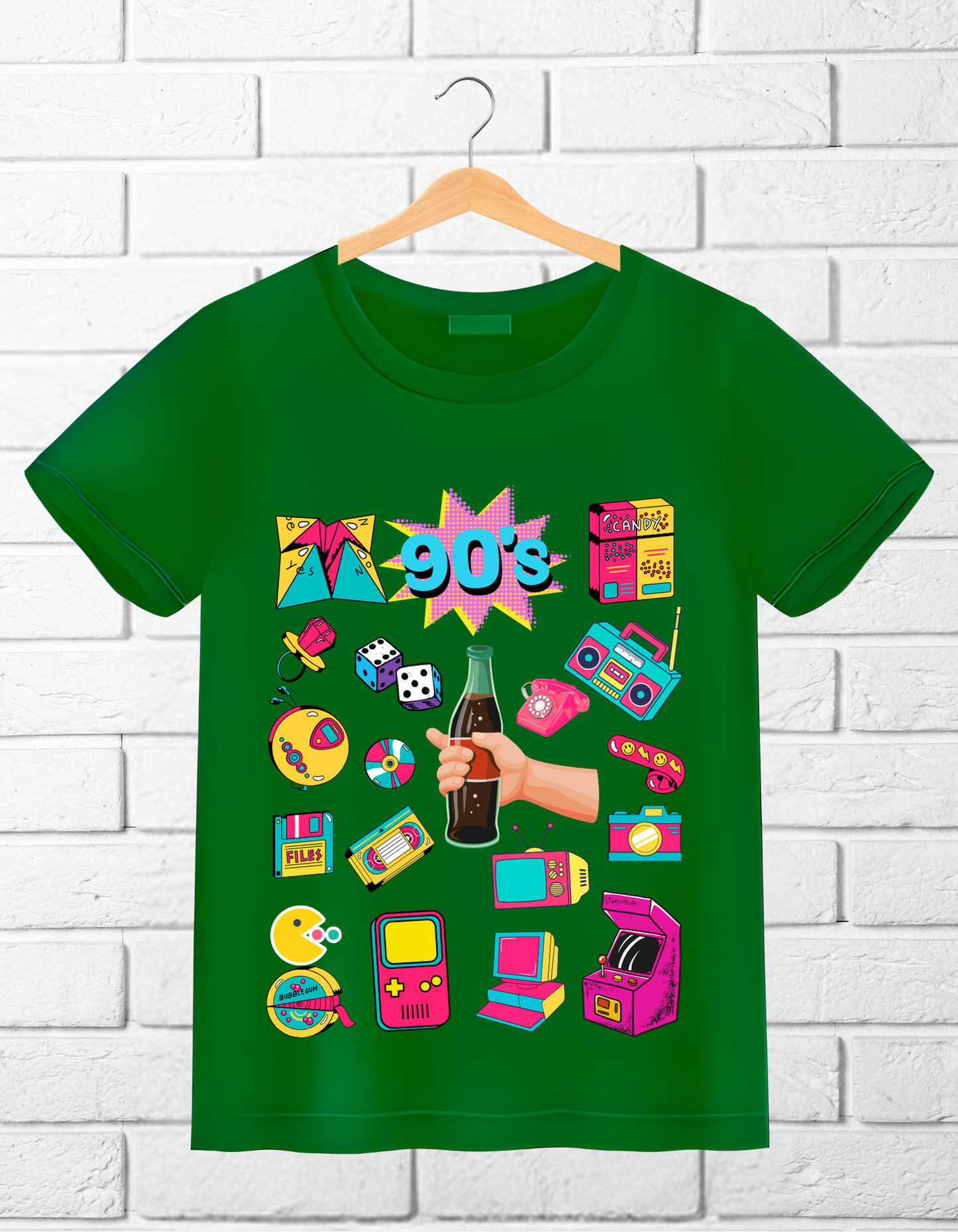 90's Theme Kids Organic Cotton T-shirt Green from DoodleChic