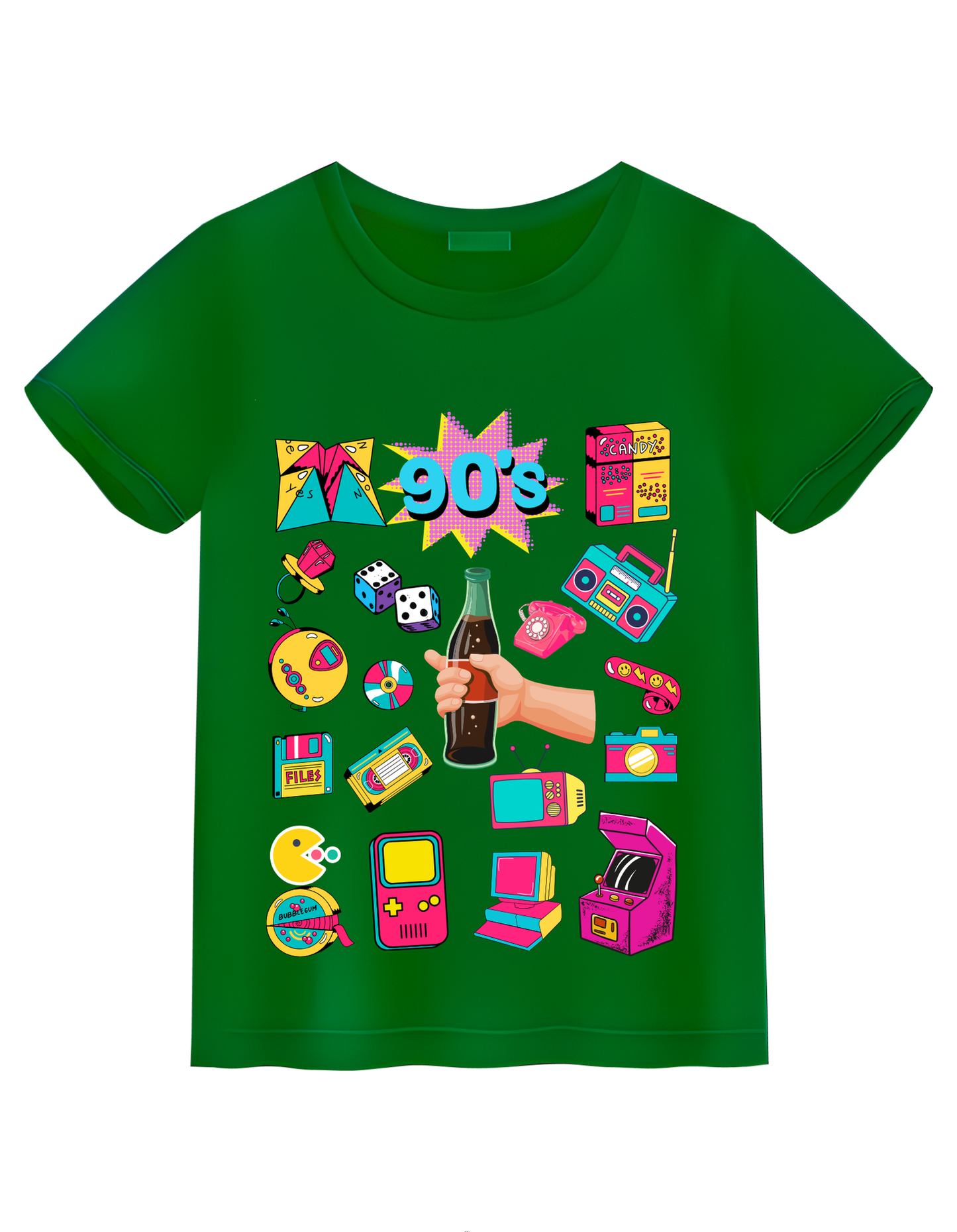 90's Theme Kids Organic Cotton T-shirt Green from DoodleChic
