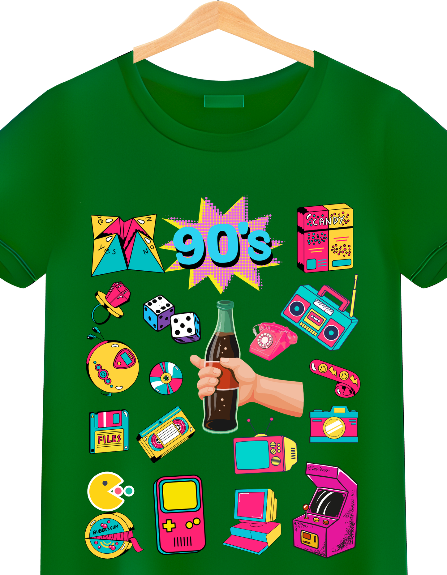 90's Theme Kids Organic Cotton T-shirt Green from DoodleChic