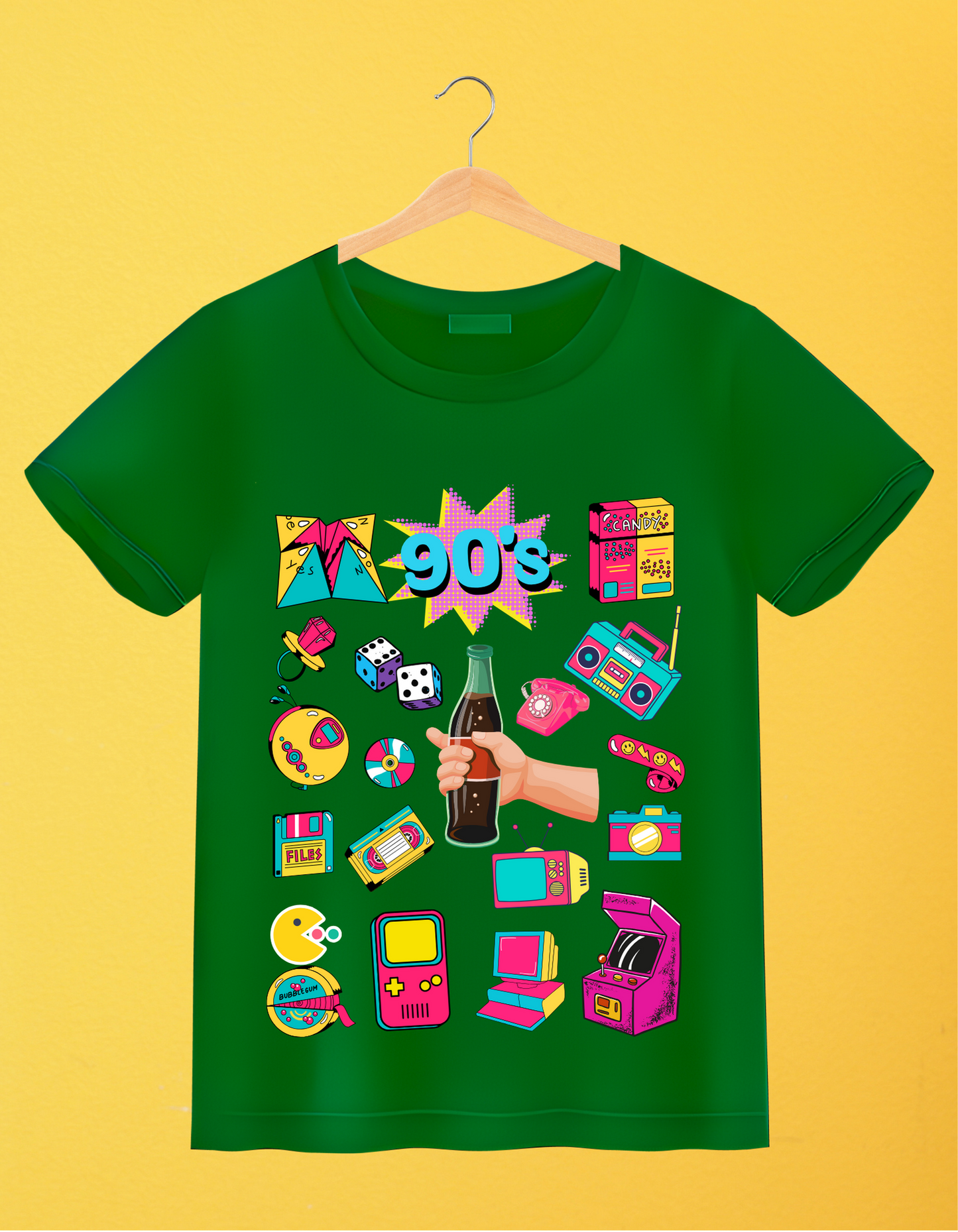 90's Theme Kids Organic Cotton T-shirt Green from DoodleChic
