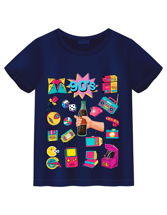 90's Theme Kids T-shirt Organic Cotton Navy Blue from DoodleChic