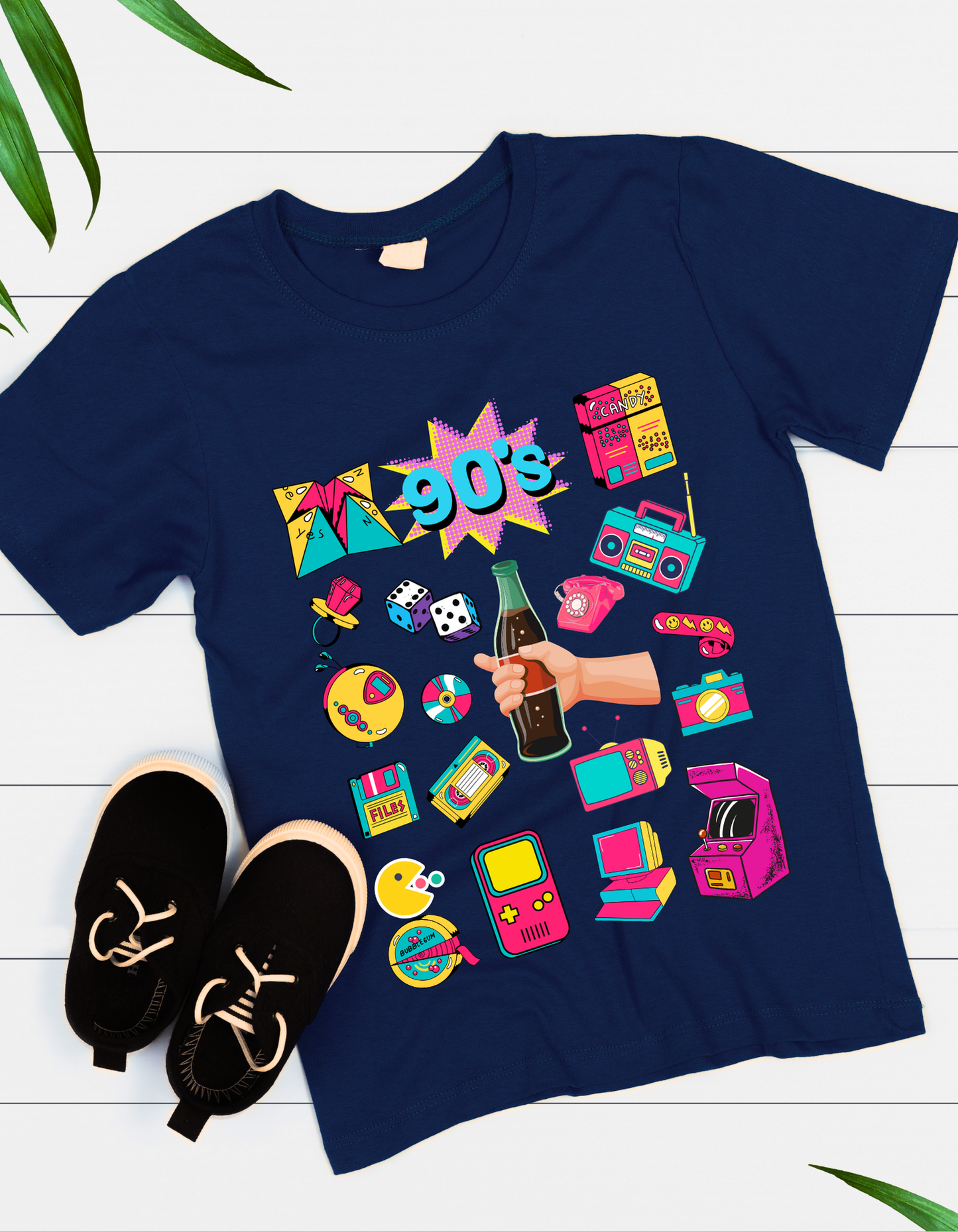 90's Theme Kids T-shirt Organic Cotton Navy Blue from DoodleChic