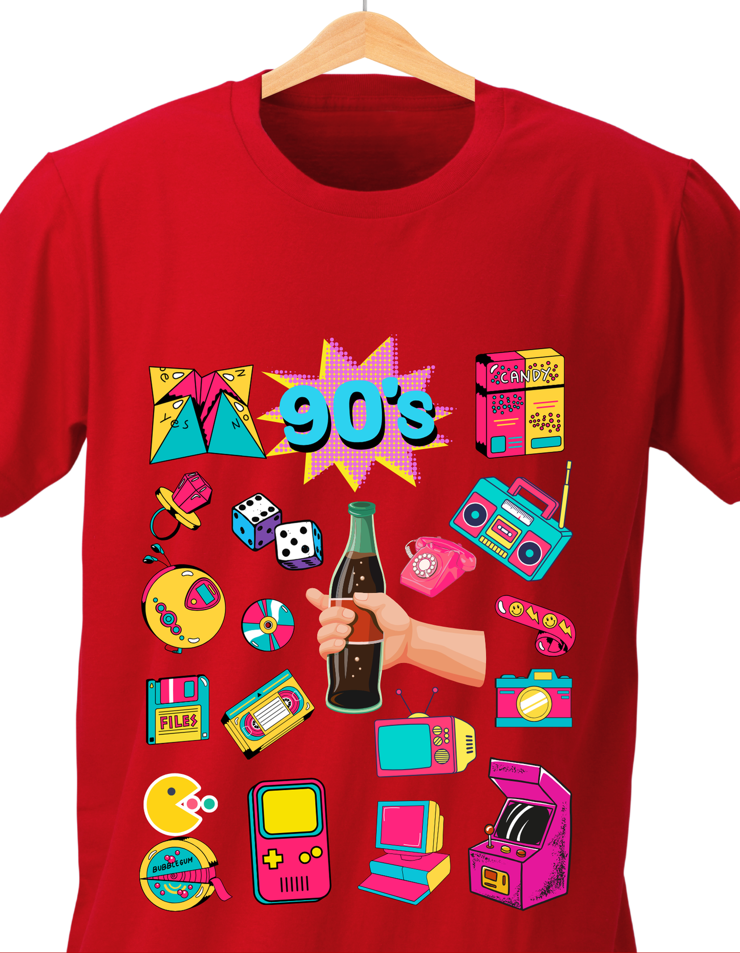 90's Theme Kids T-shirt Organic Cotton Red from DoodleChic
