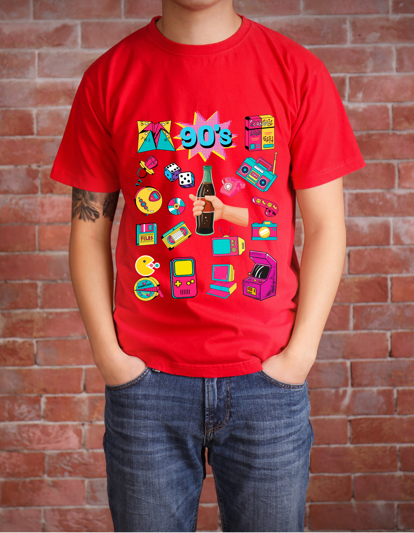 90's Theme Kids T-shirt Organic Cotton Red from DoodleChic