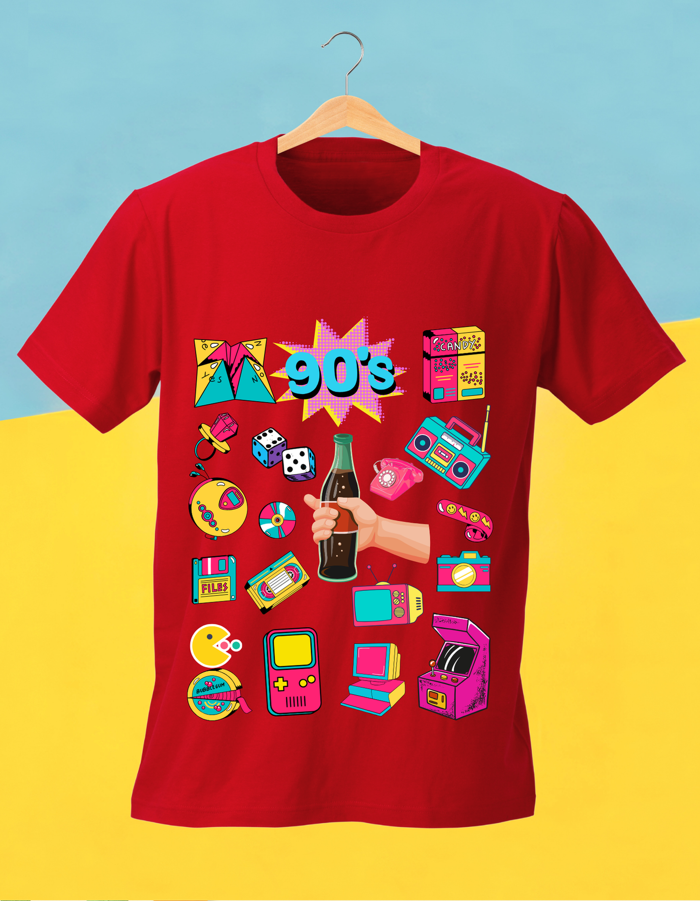 90's Theme Kids T-shirt Organic Cotton Red from DoodleChic