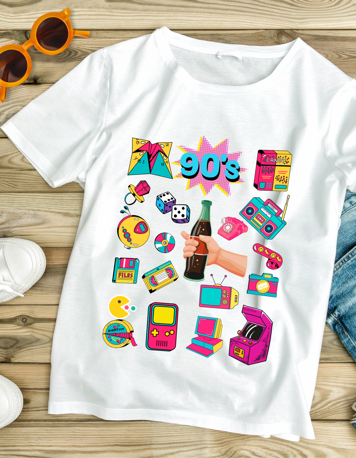 90's Theme Kids Organic Cotton T-shirt White from DoodleChic