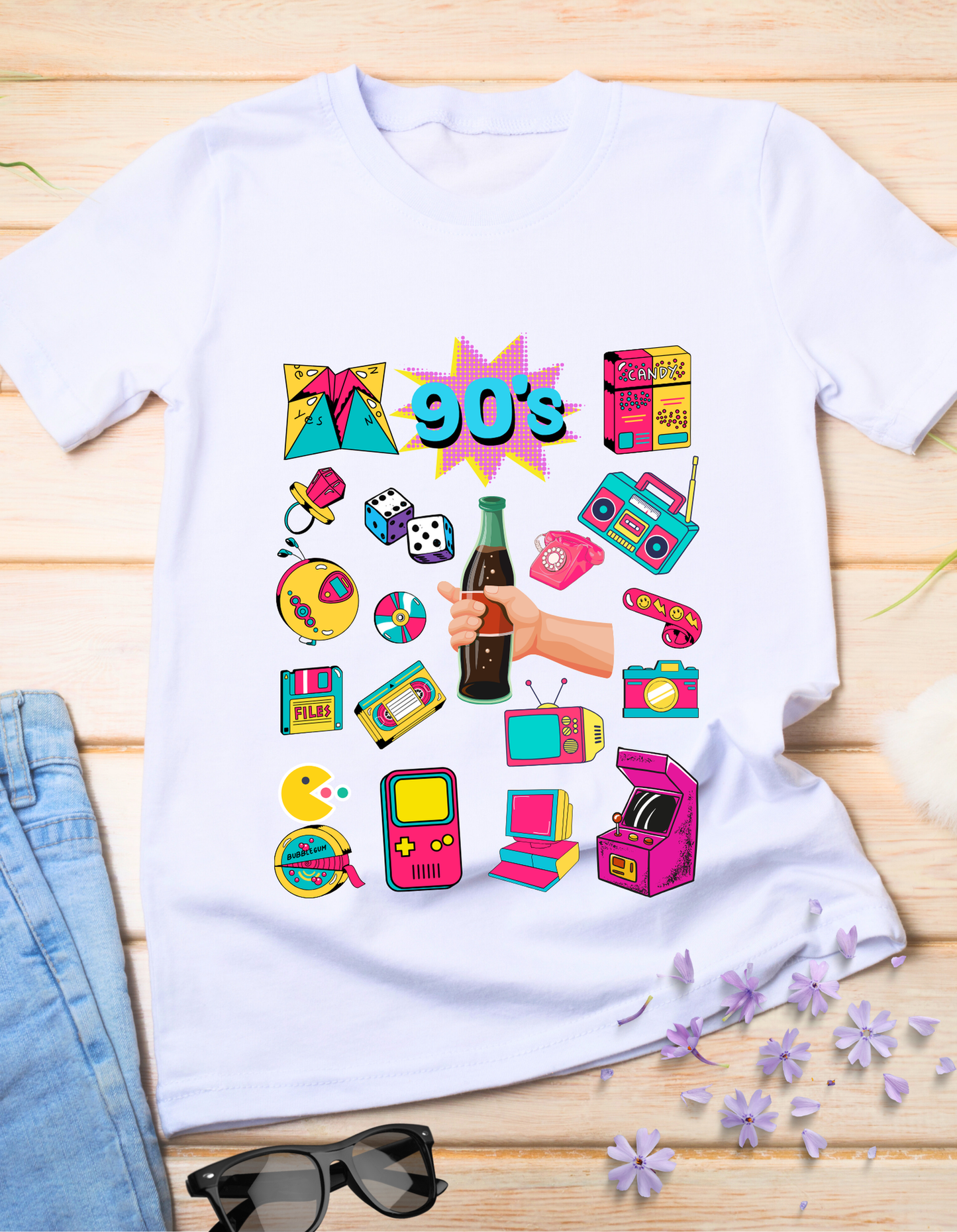 90's Theme Kids Organic Cotton T-shirt White from DoodleChic