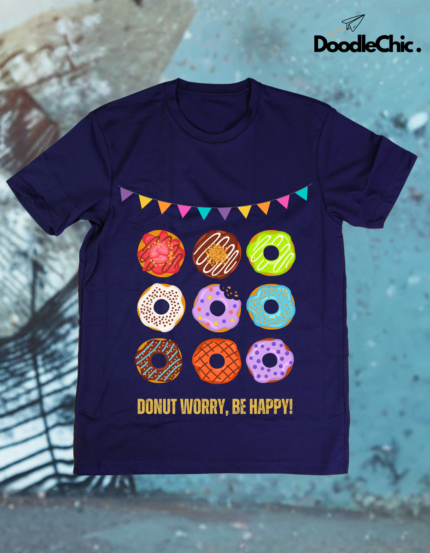 Donut Worry Be Happy - Navy Blue