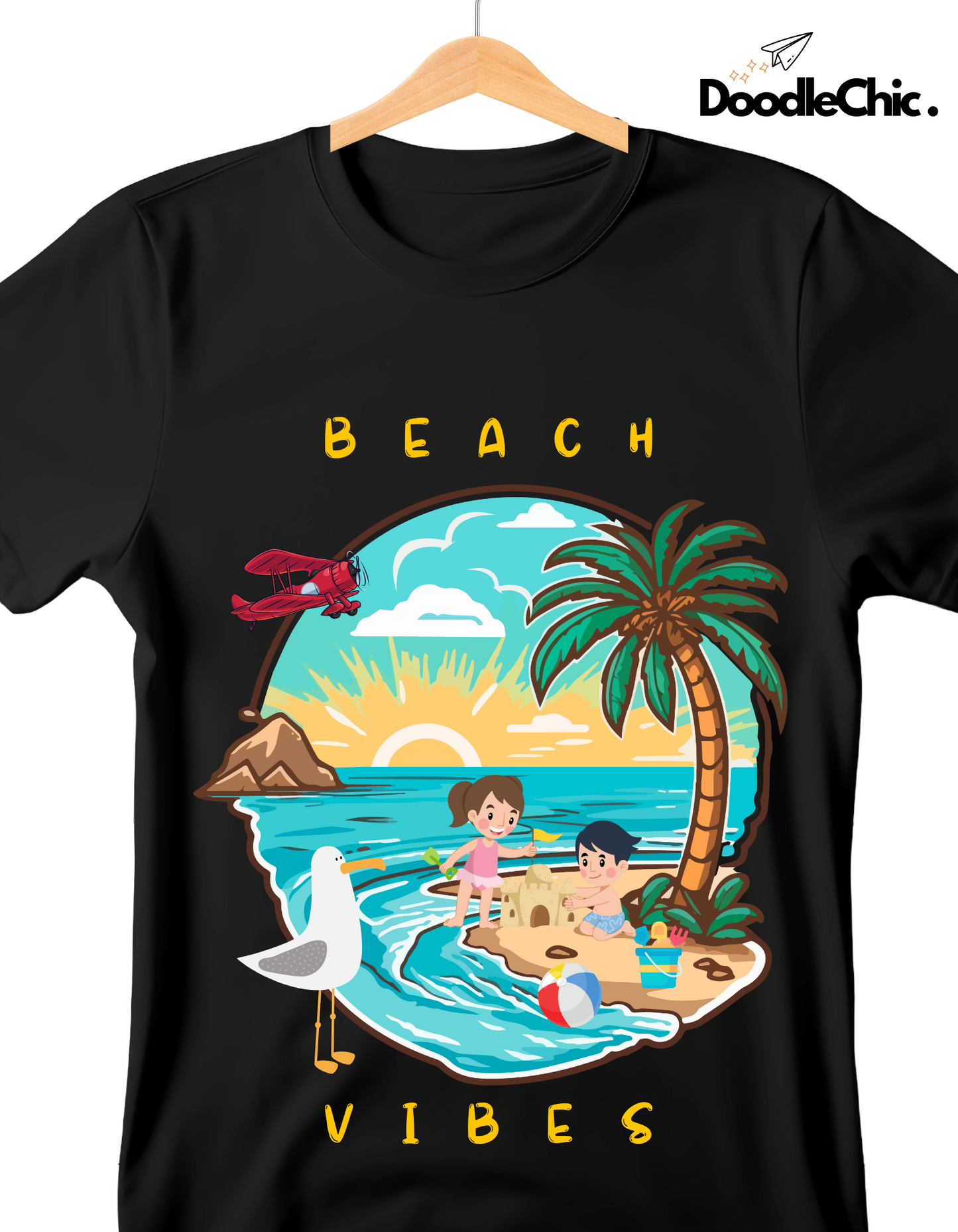 Beach Vibes Kids Organic Cotton T-shirt Black from DoodleChic