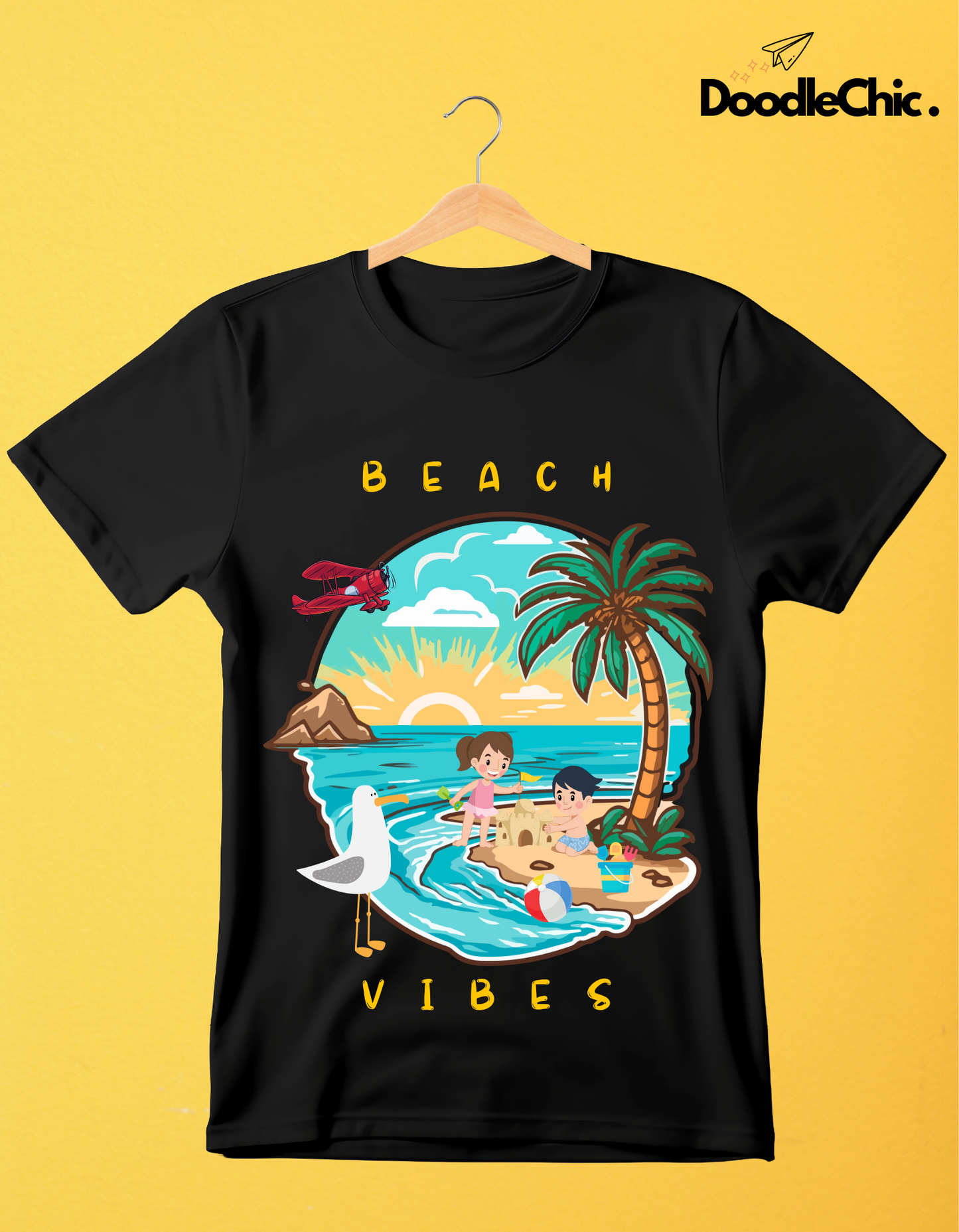 Beach Vibes Kids Organic Cotton T-shirt Black from DoodleChic