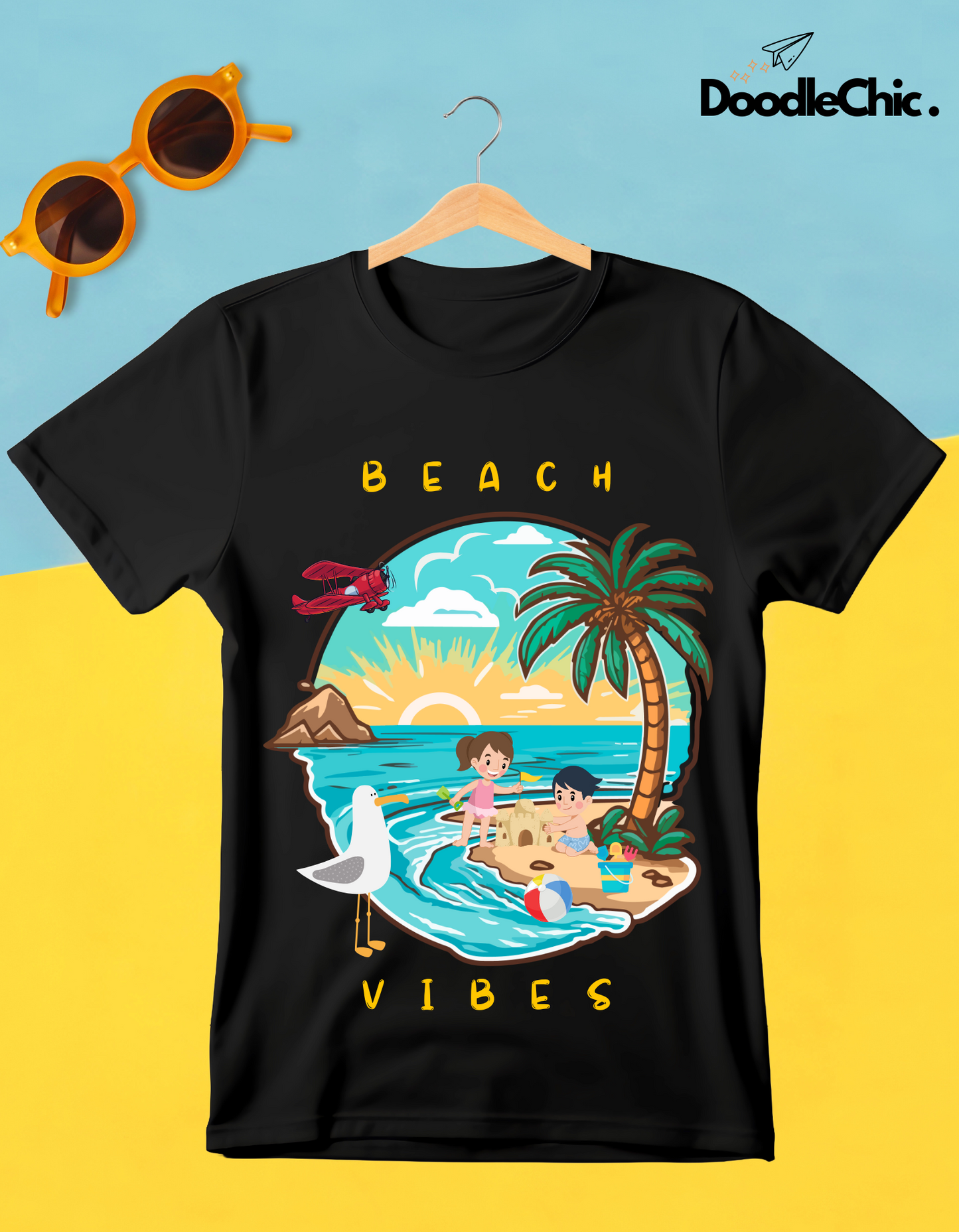 Beach Vibes Kids Organic Cotton T-shirt Black from DoodleChic