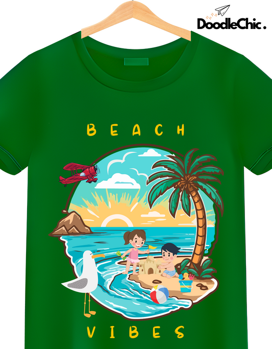 Beach Vibes Kids Organic Cotton T-shirt Green from DoodleChic