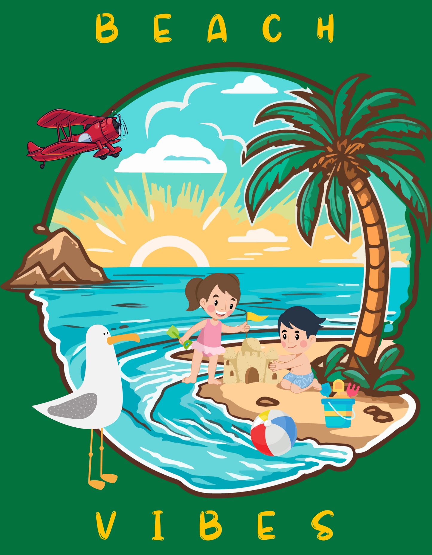Beach Vibes Kids Organic Cotton T-shirt Green from DoodleChic