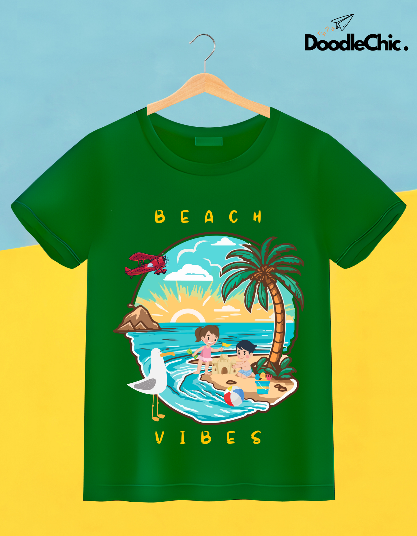 Beach Vibes Kids Organic Cotton T-shirt Green from DoodleChic