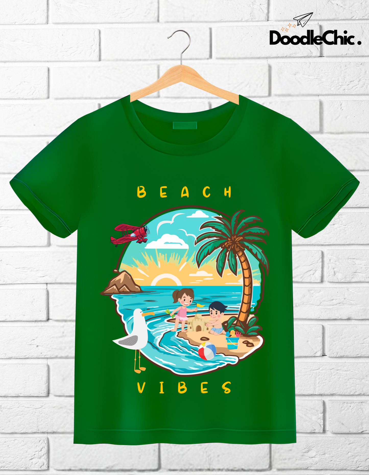 Beach Vibes Kids Organic Cotton T-shirt Green from DoodleChic