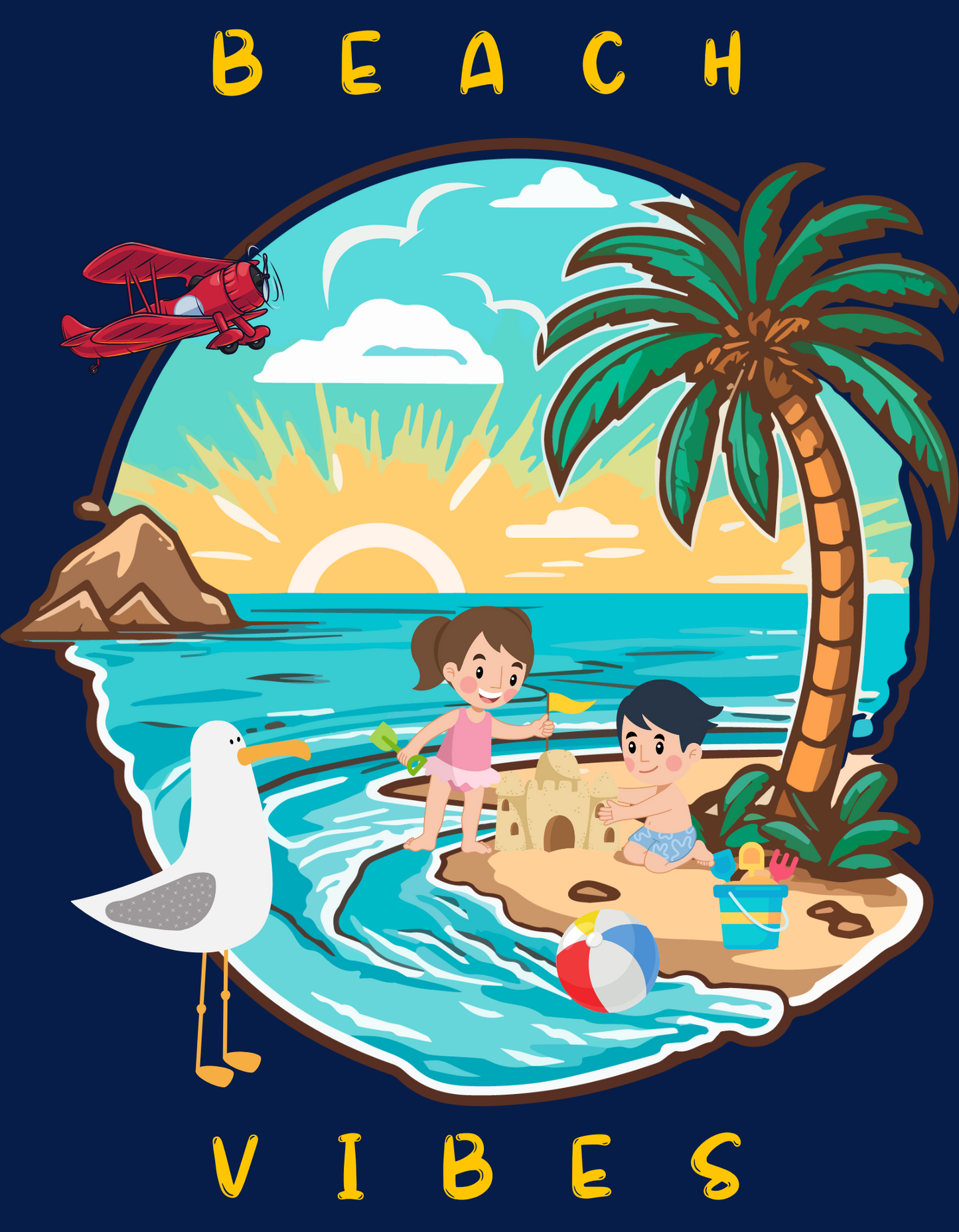 Beach Vibes Kids Organic Cotton T-shirt Navy Blue from DoodleChic