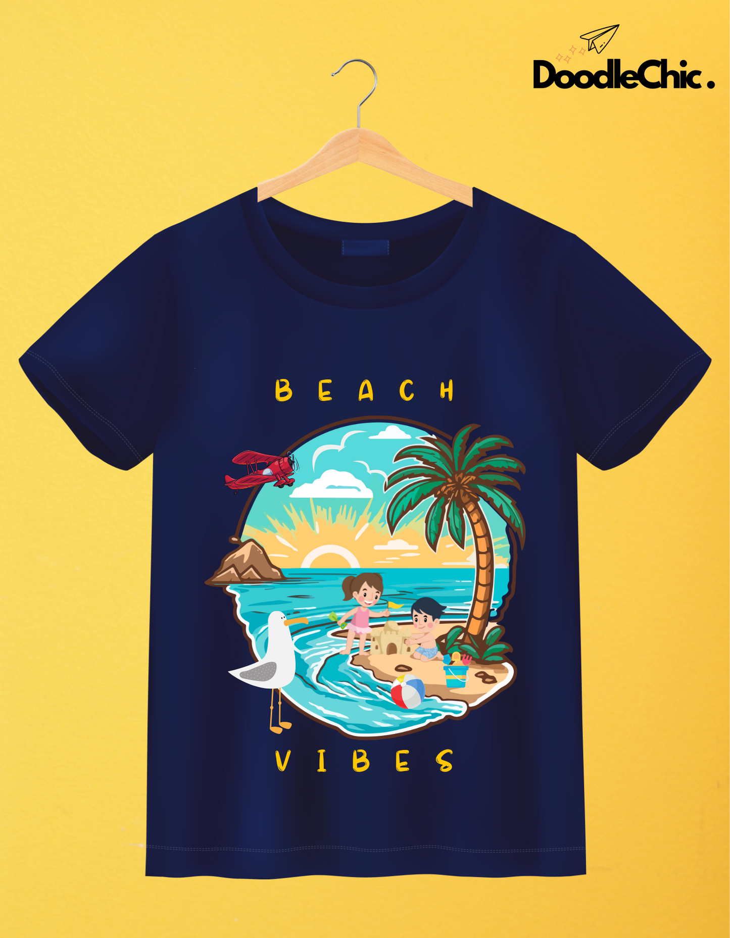 Beach Vibes Kids Organic Cotton T-shirt Navy Blue from DoodleChic
