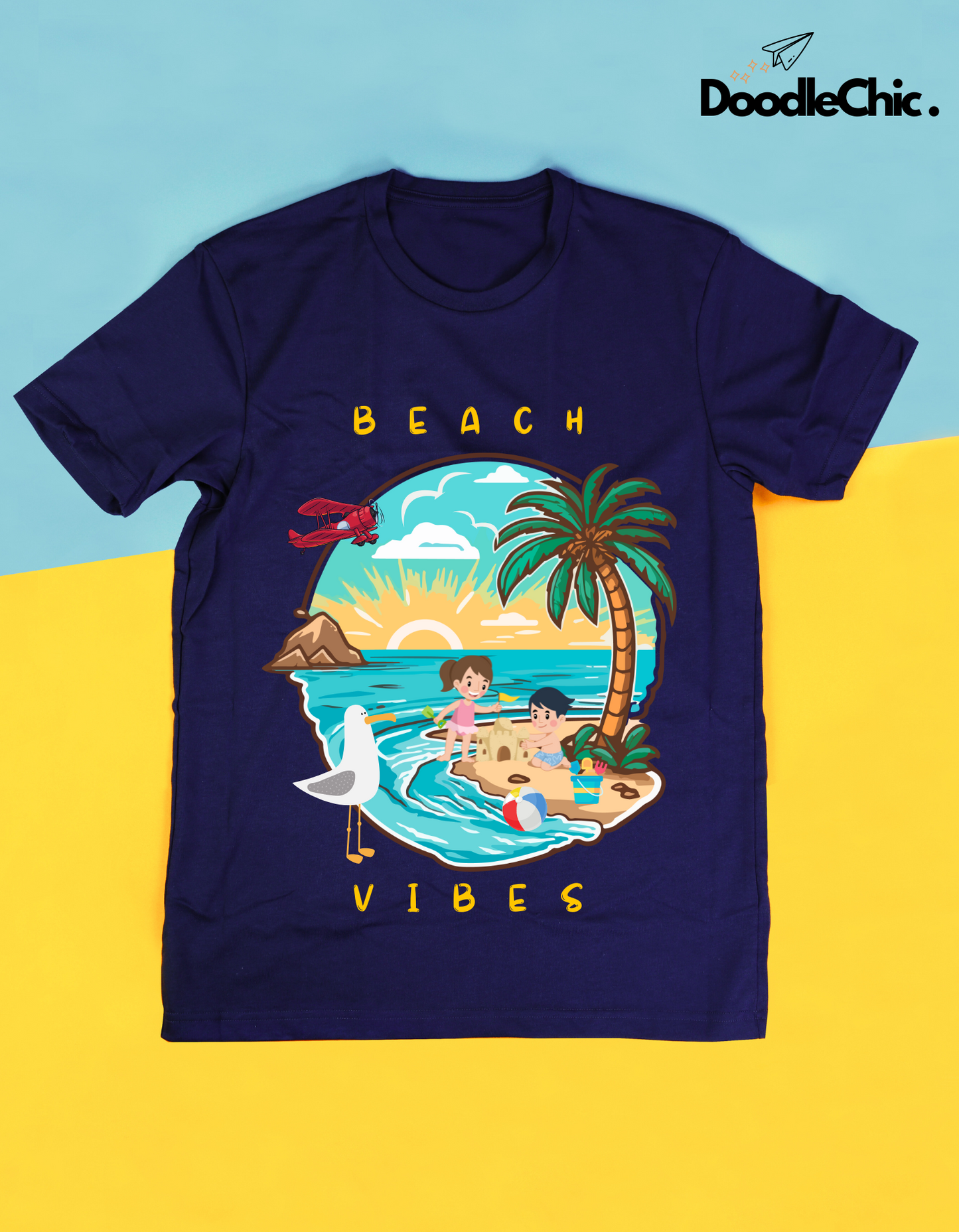 Beach Vibes Kids Organic Cotton T-shirt Navy Blue from DoodleChic