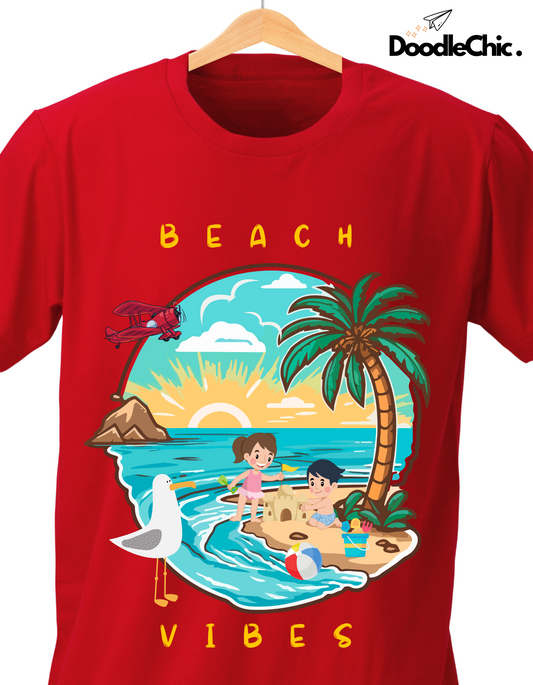 Beach Vibes Kids Organic Cotton T-shirt Red from DoodleChic