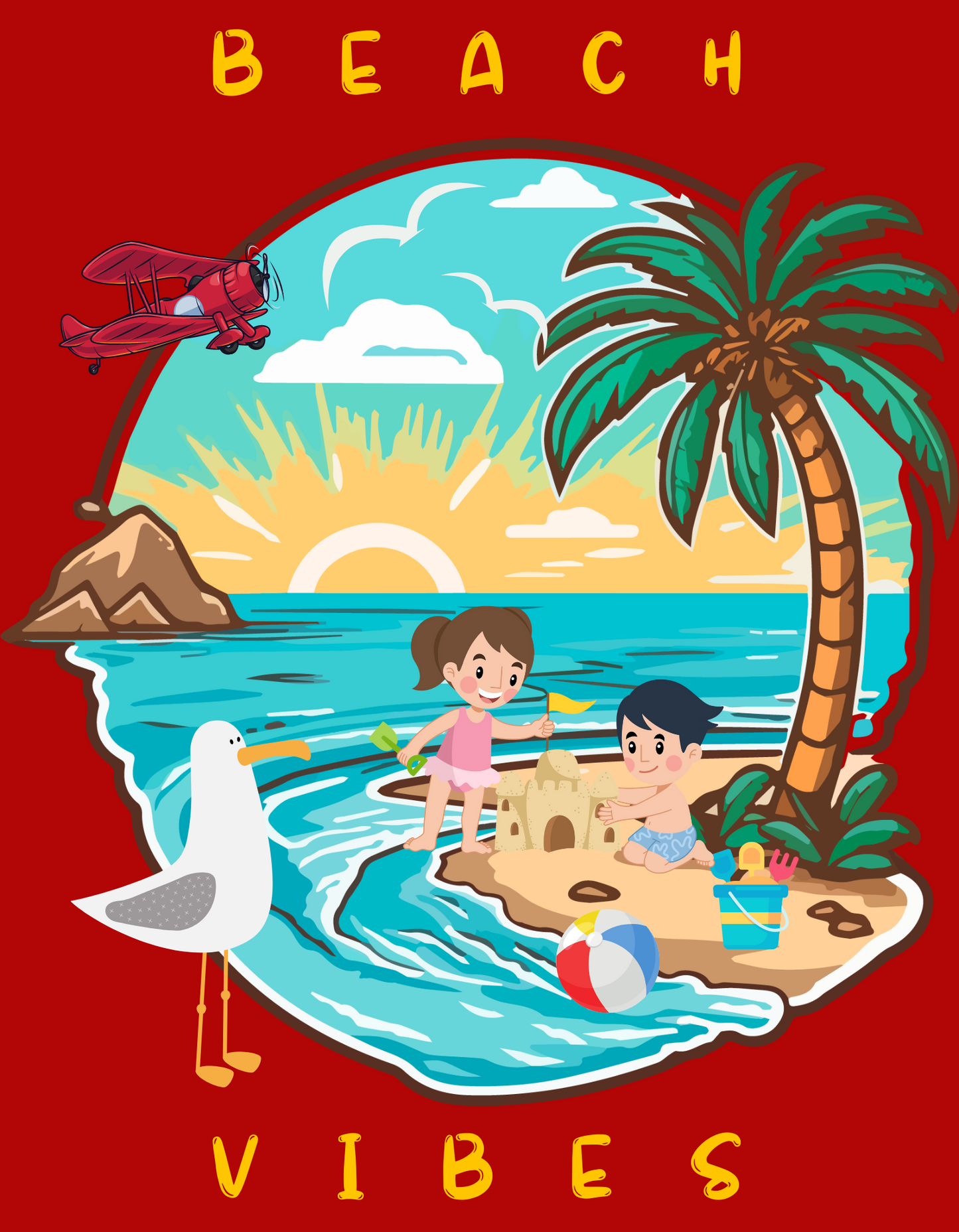 Beach Vibes Kids Organic Cotton T-shirt Red from DoodleChic