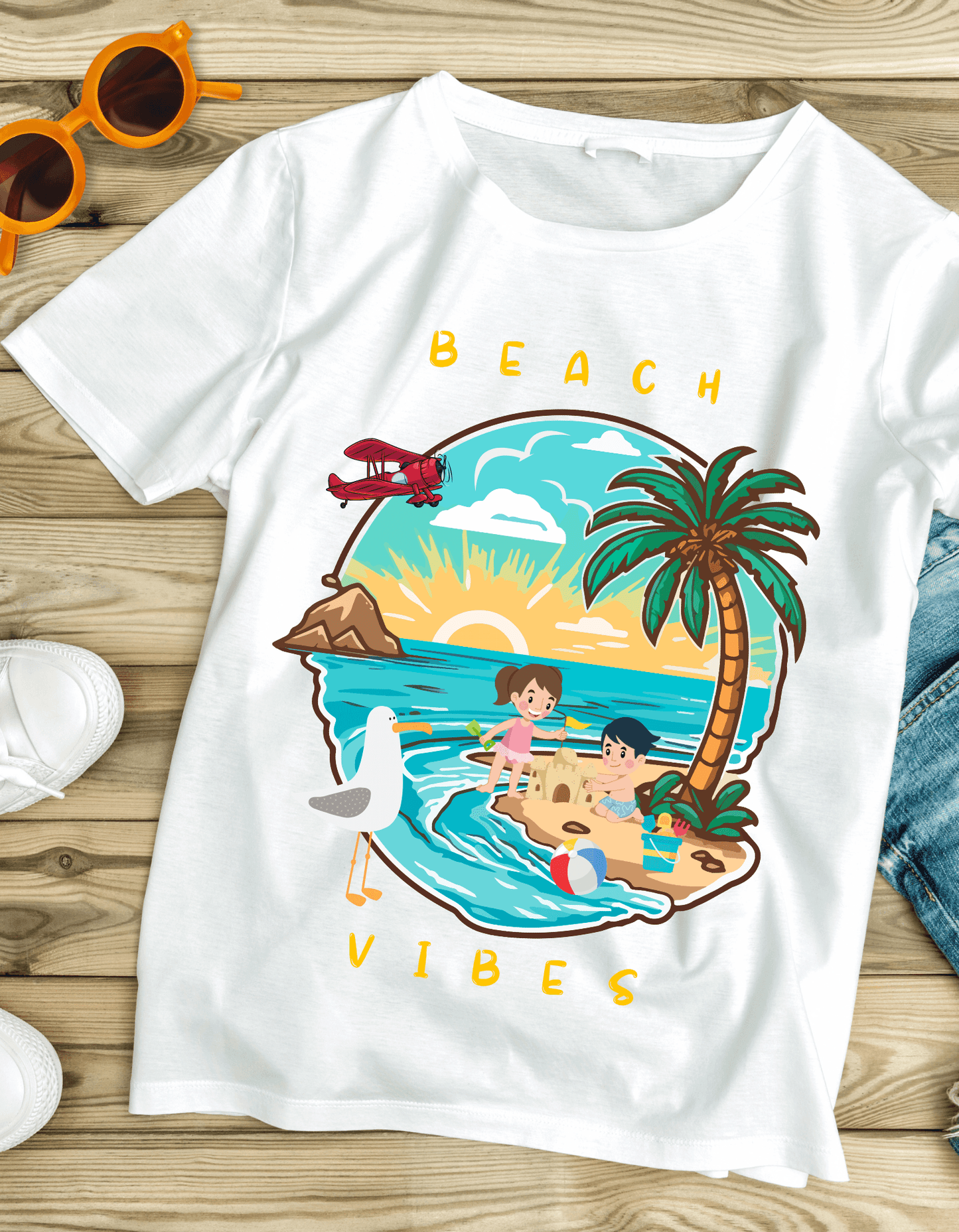 Beach Vibes Kids Organic Cotton T-shirt White from DoodleChic
