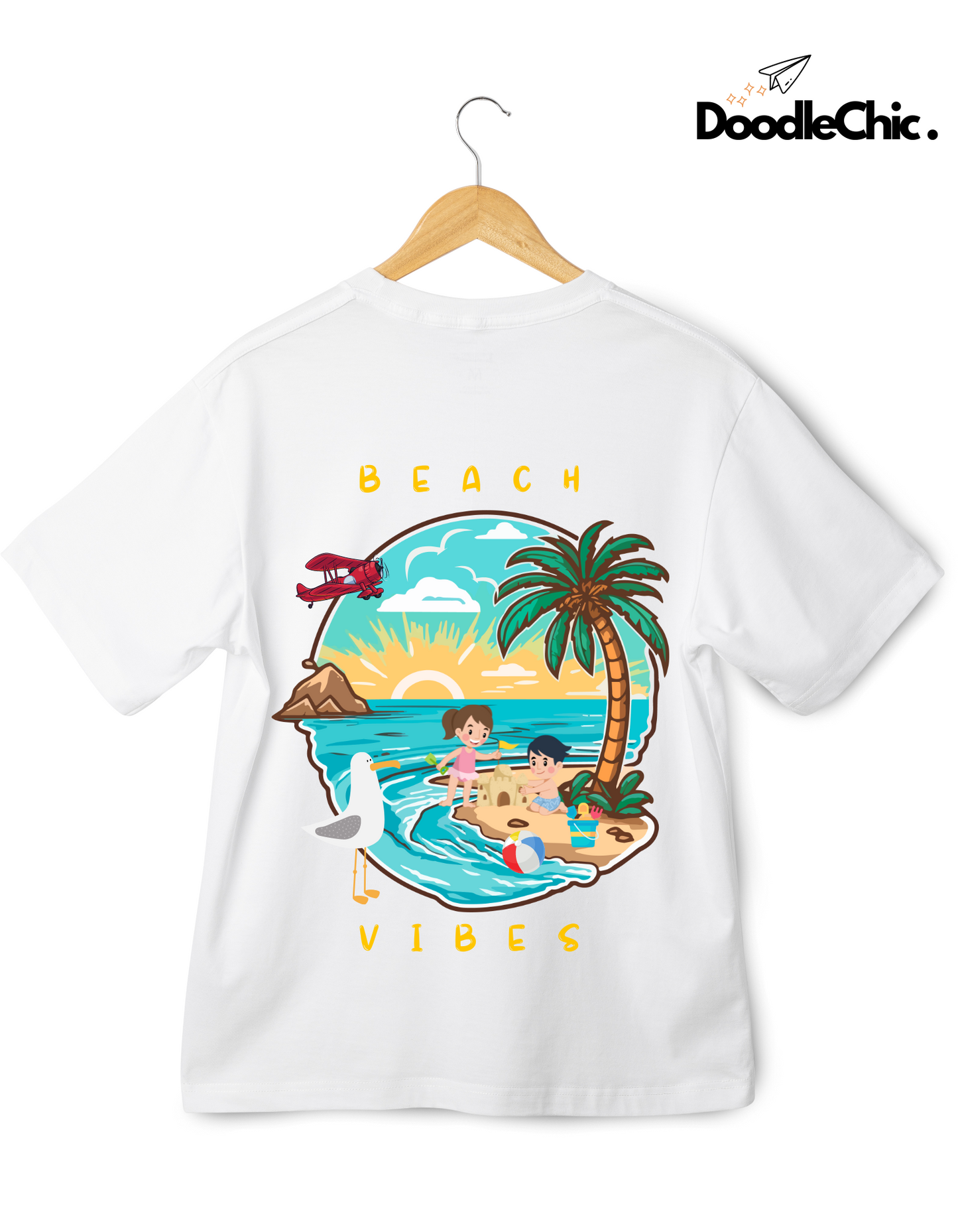Beach Vibes Kids Organic Cotton T-shirt White from DoodleChic