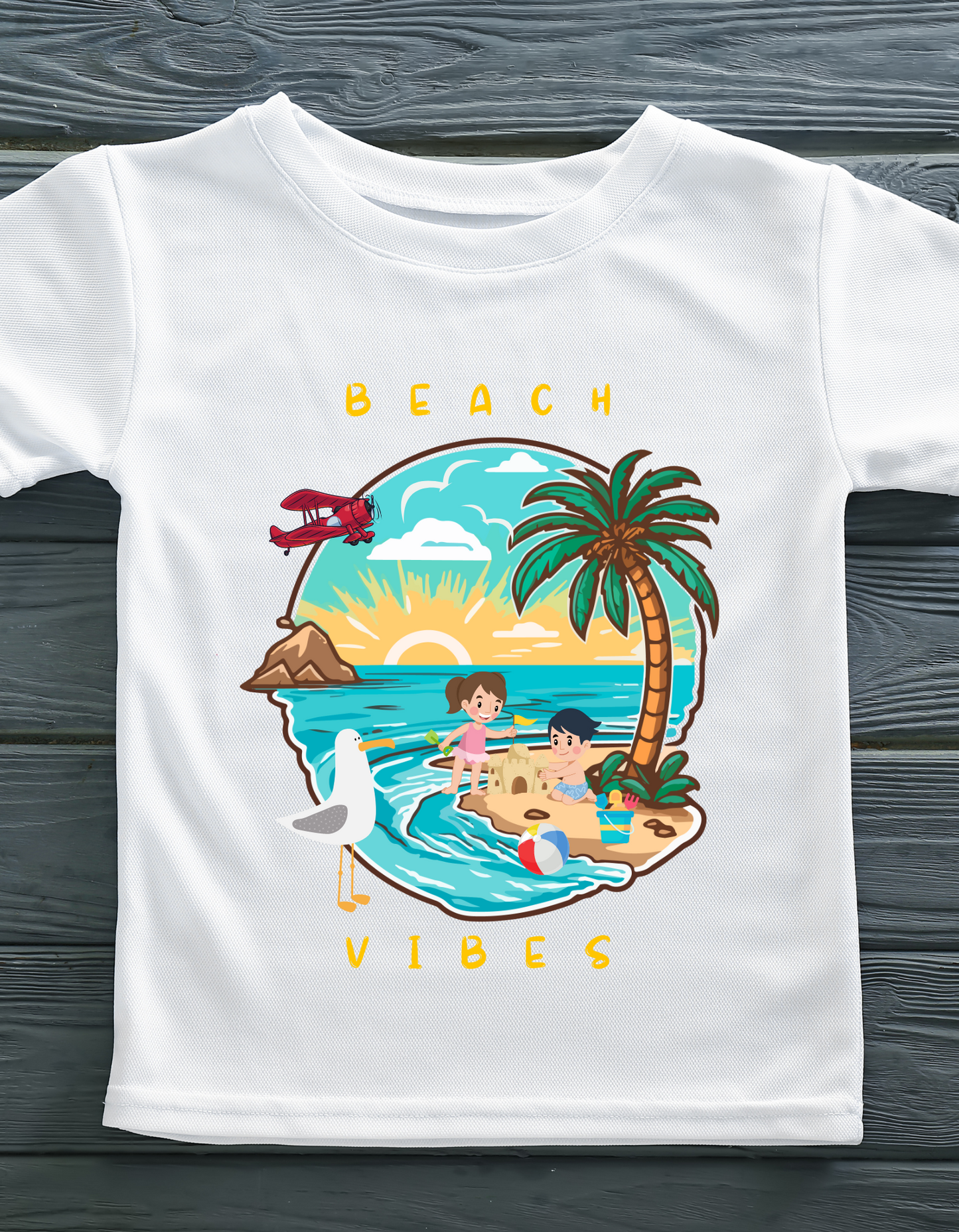 Beach Vibes Kids Organic Cotton T-shirt White from DoodleChic