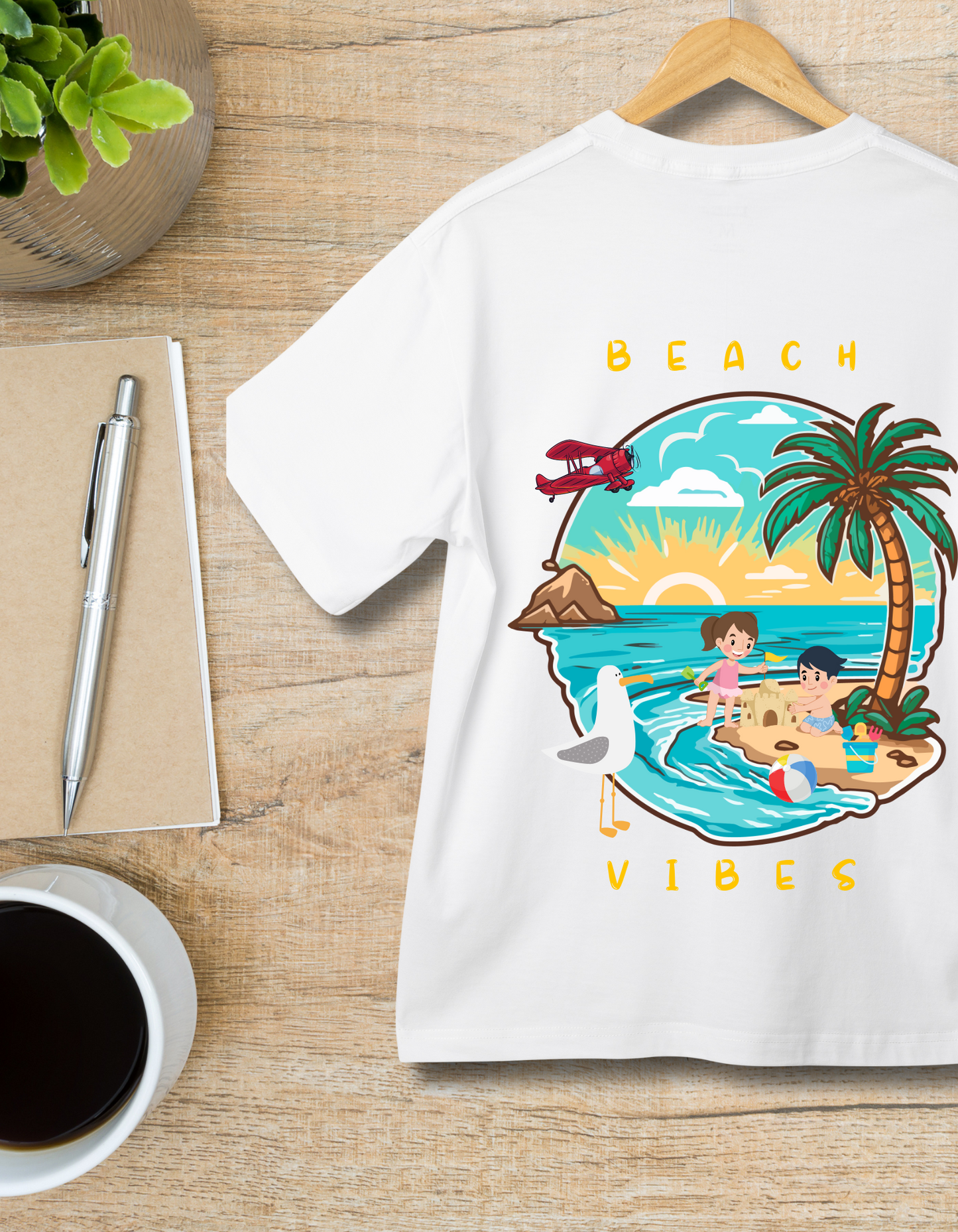 Beach Vibes Kids Organic Cotton T-shirt White from DoodleChic