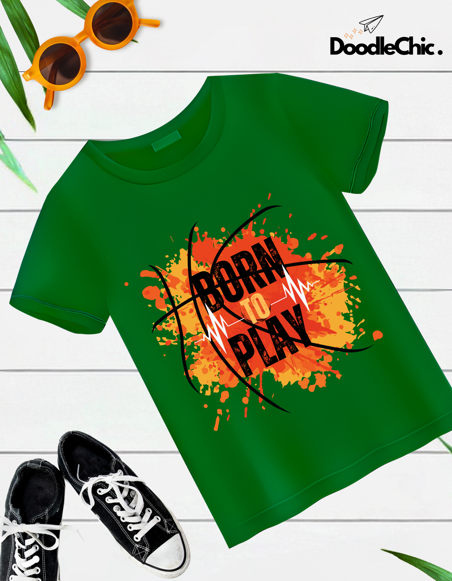 Born to Play Kids Organic Cotton T-shirt Green from DoodleChic