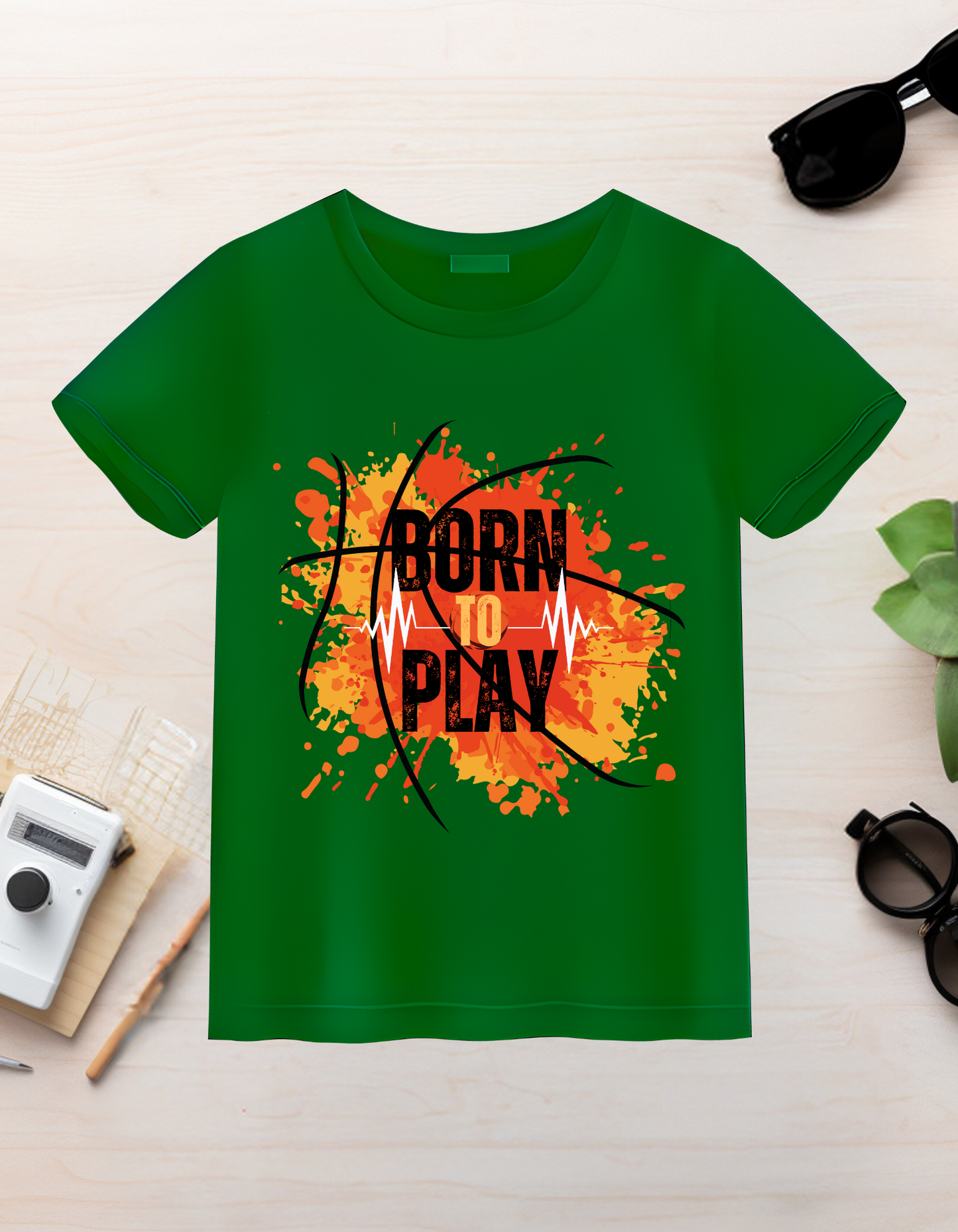 Born to Play Kids Organic Cotton T-shirt Green from DoodleChic