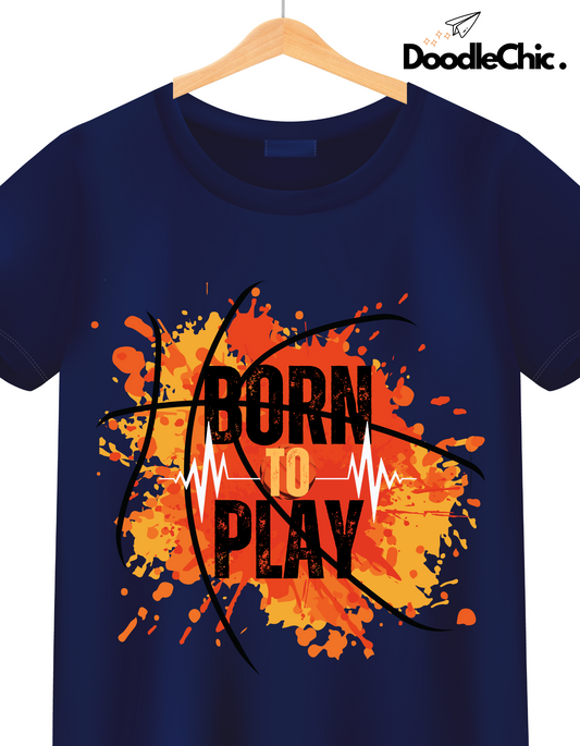 Born to Play Kids Organic Cotton T-shirt Navy Blue from DoodleChic